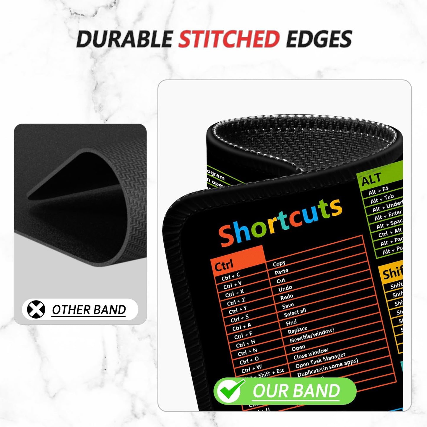 ITNRSIIET Mouse Pad Non-Slip Rubber Base Smooth Surface Stitched Edges Waterproof Durable Compatible with All Mice for Office & Gaming, Desk Accessory, 10.2x8.3x0.12 inch, WinShortcuts