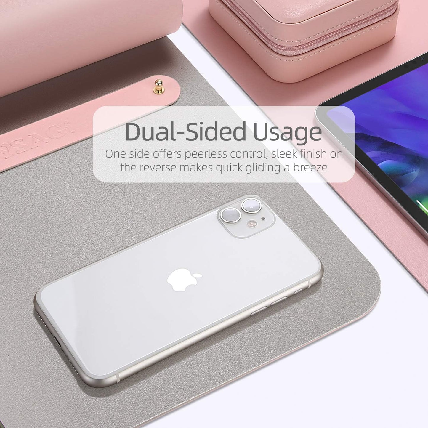 YSAGI Dual-Sided Desk Pad Protector, Desk Mat with Non-Slip - Waterproof PU Leather Office Desk Blotter for Mouse, Keyboard, Writing,31.5" x 15.7",Pink