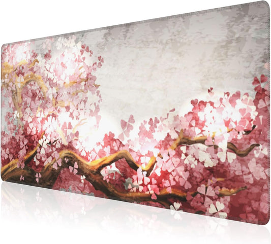 Mouse Pad, Large Blooming Sakura Desk Mat, Extended Non-Slip Gaming Keyboard Mousepad Desk Pad, Thick Stitched Edges Waterproof Mouse Mat 31.5"x15.7" (Cherry Branch)