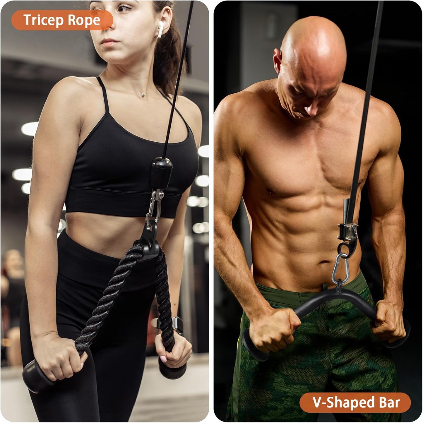 SERTT Workout Cable Machine Attachment for Home Gym, LAT Pulldown Attachments, Cable Accessories for Weight Training, Straight Pull Down Bar, Tricep Rope, Double D Row Handle, V-Shaped Bar