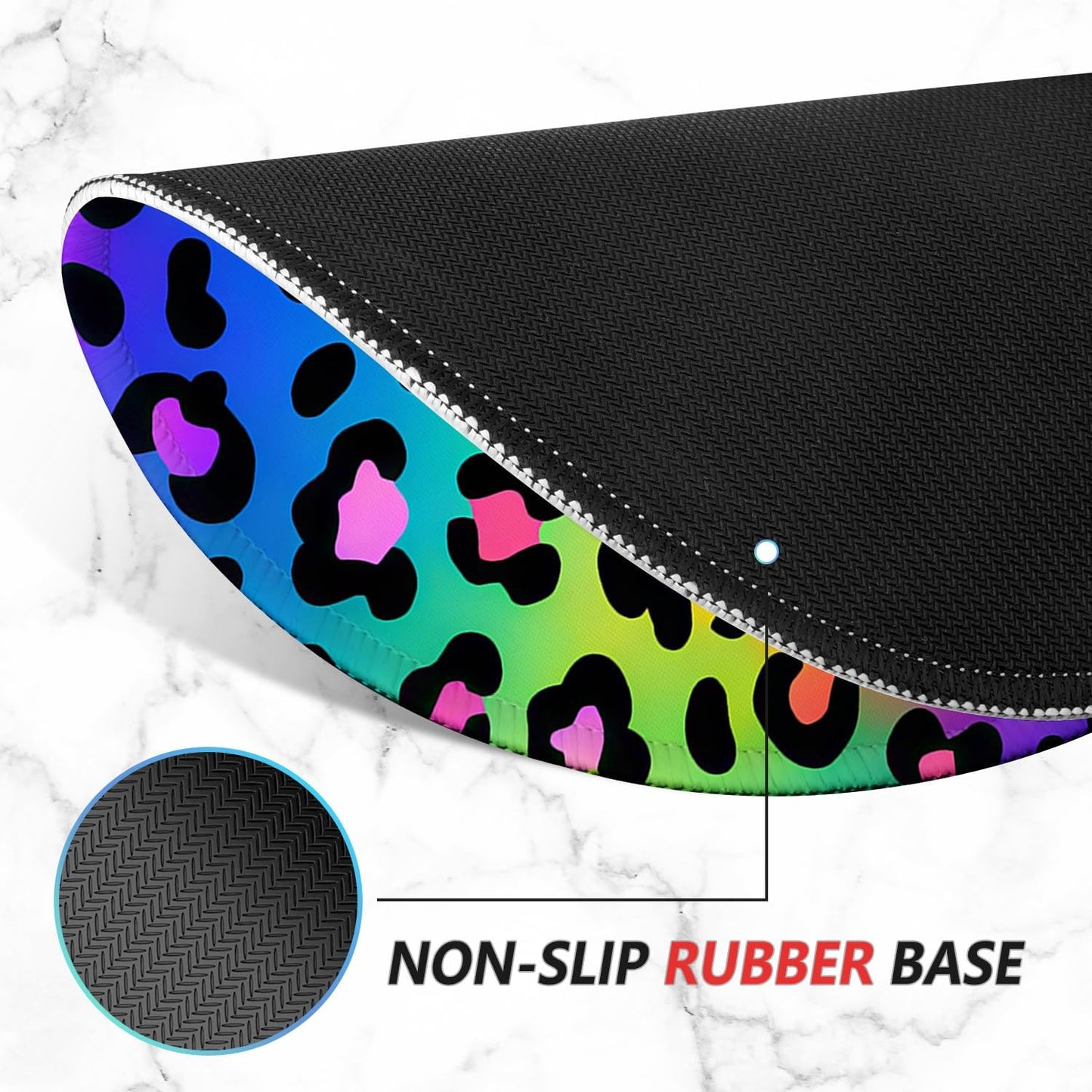 ITNRSIIET Mouse Pad Non-Slip Rubber Base Smooth Surface Stitched Edges Waterproof Durable Compatible with All Mice for Office & Gaming, Desk Accessory, Diameter 8.7 inch, RainbowLeopard