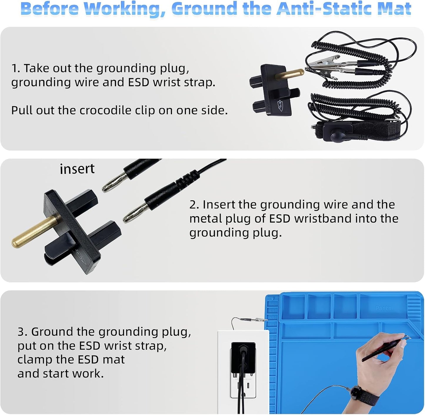 Kaisi Large Anti Static Mat with Grounding Accessories,Heat Resistant Silicone Soldering Mat,Magnetic Work ESD Pad for pc building, Electronics, Laptop, Cellphone Repair Soldering 21.6" x 16.9"