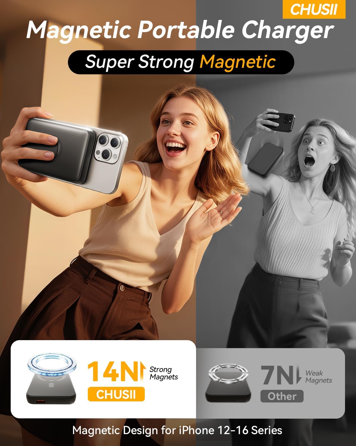 for Magsafe Portable Charger, 12000mAh Wireless Magnetic Power Bank with Stand and PD 20W Fast Charging, for Magsafe Battery Pack Compatible with iPhone 16/15/14/13/12 Series,Travel Camping Essential