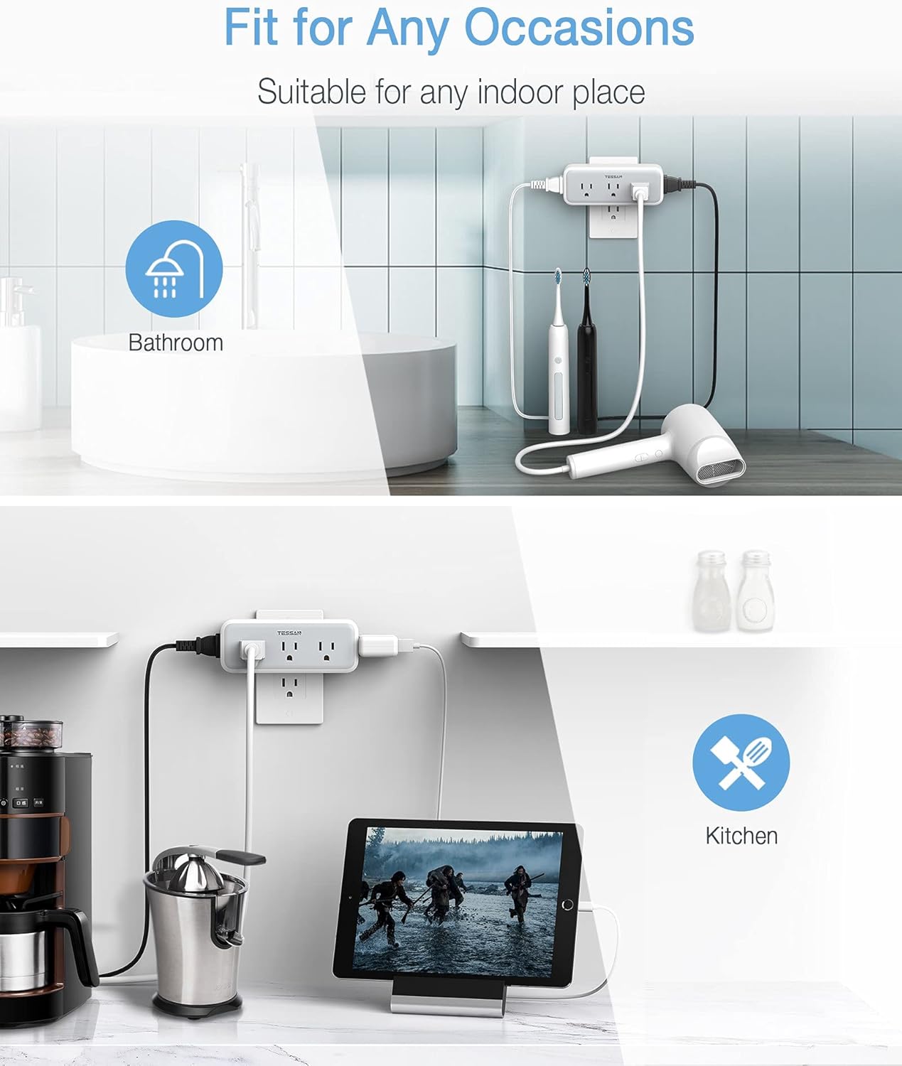 Multi Plug Outlet Extender, TESSAN Surge Protector Wall Plug Splitter with 5 Electrical Outlet Expander, Multiple Plug Adapter for Travel Home Office