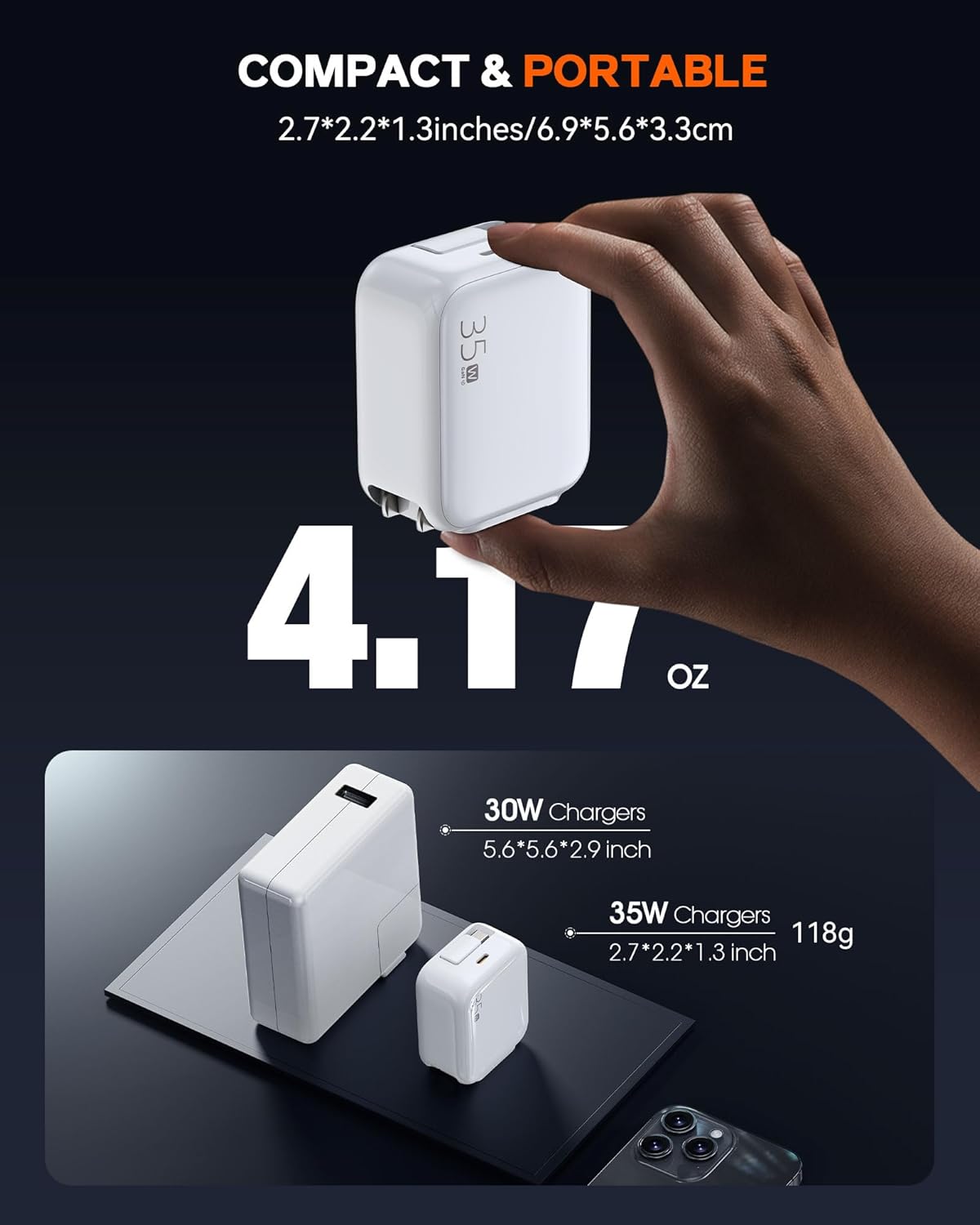 35W Retractable USB-C Wall Charger, Fast Charging Block with Foldable Plug and Retractable Type-C Cable, Dual Port PD Charger for iPhone 16/15, Galaxy S23/S22, LG, Compact for Travel & Home