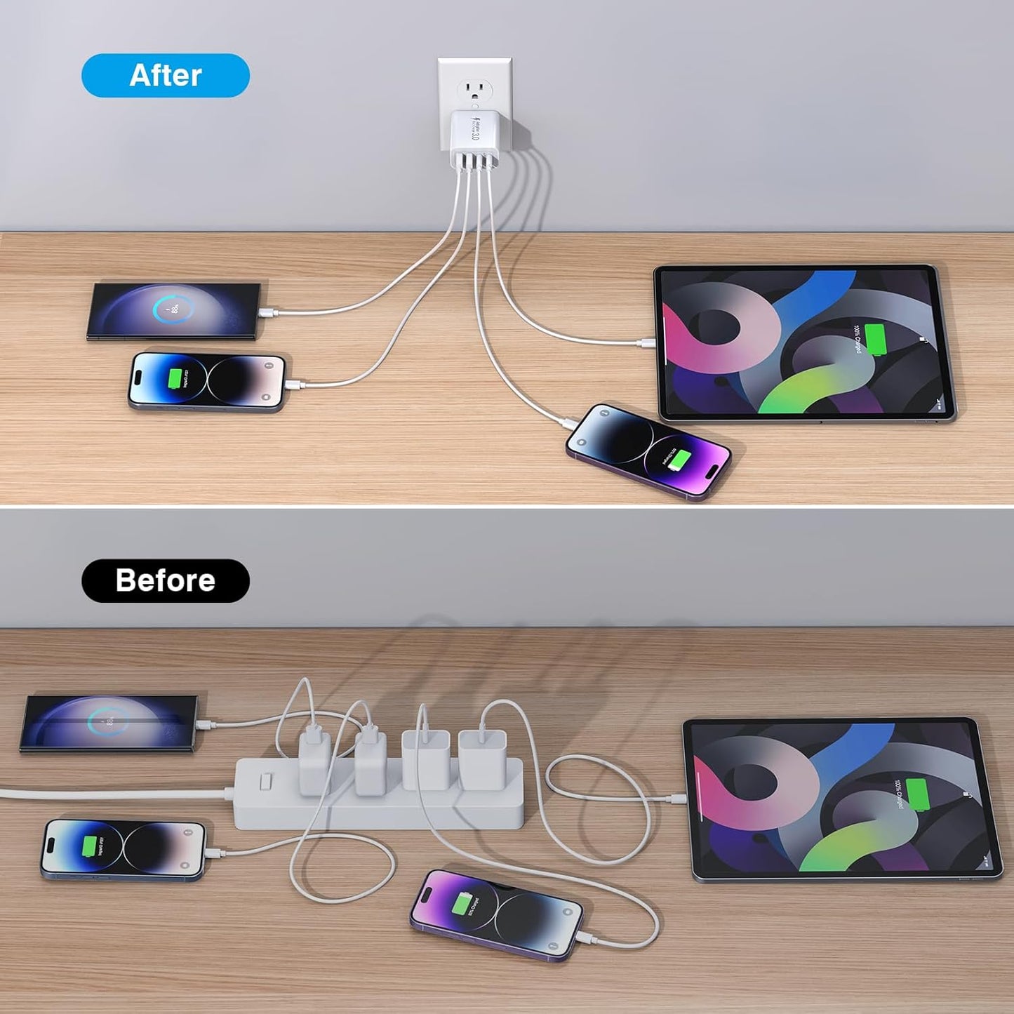 [3-Pack] USB C Wall Charger, 40W Fast USB C Charger Block, 4-Port PD+QC Wall Plug Power Adapter Multiport Type C Charging Block for iPhone 16/15/14/13/12/Pro Max, iPad,Samsung,AirPods4,Watch10,Ultra2