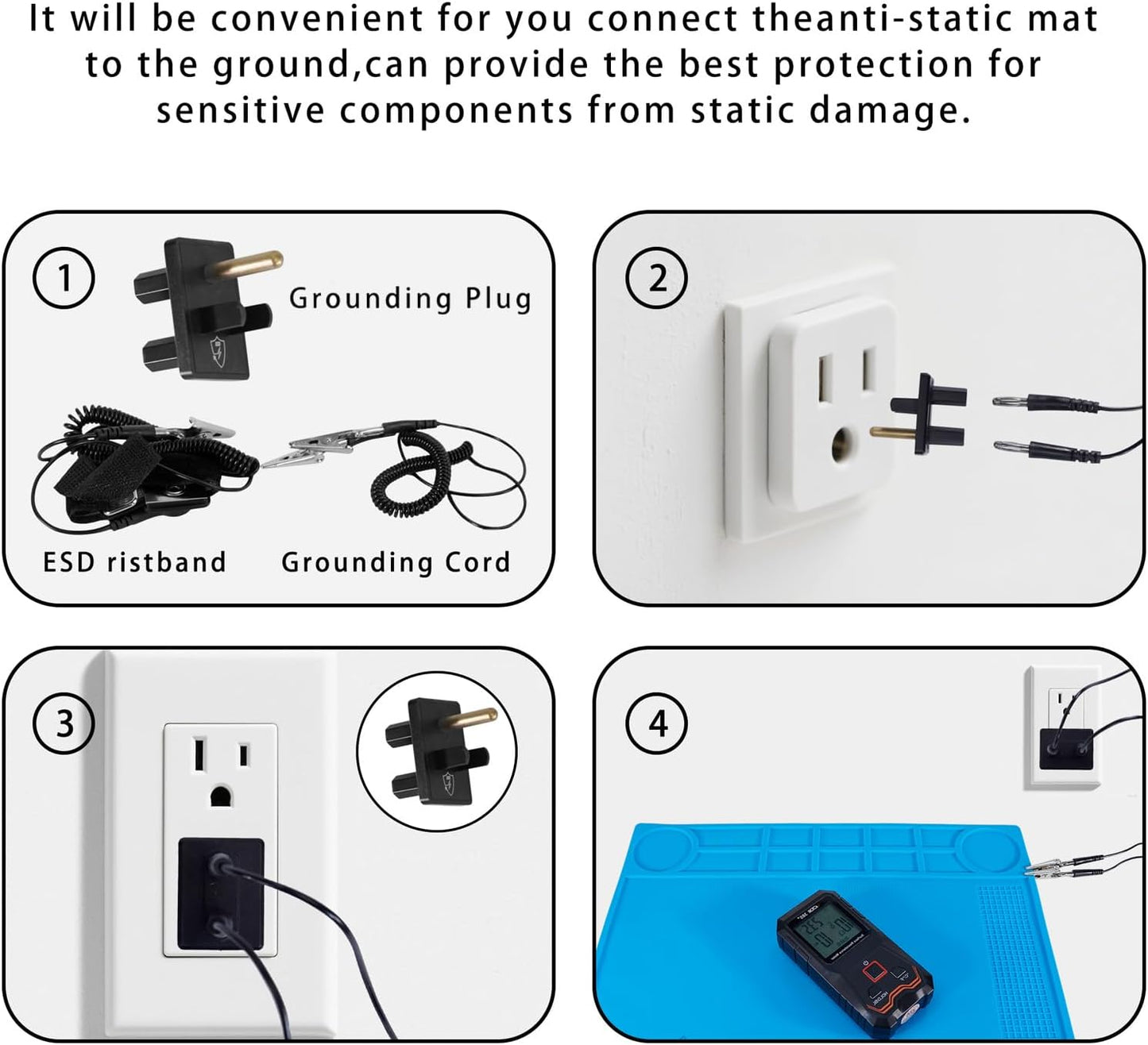 Kaisiking Anti-Static Mat Kit for Electronic - Anti Static Wrist Strap, Grounding Wire,Grounding Plug, ESD Pad 15.7'' x 11'' Heat Resistant Soldering Mat for Electronics Computer Repair