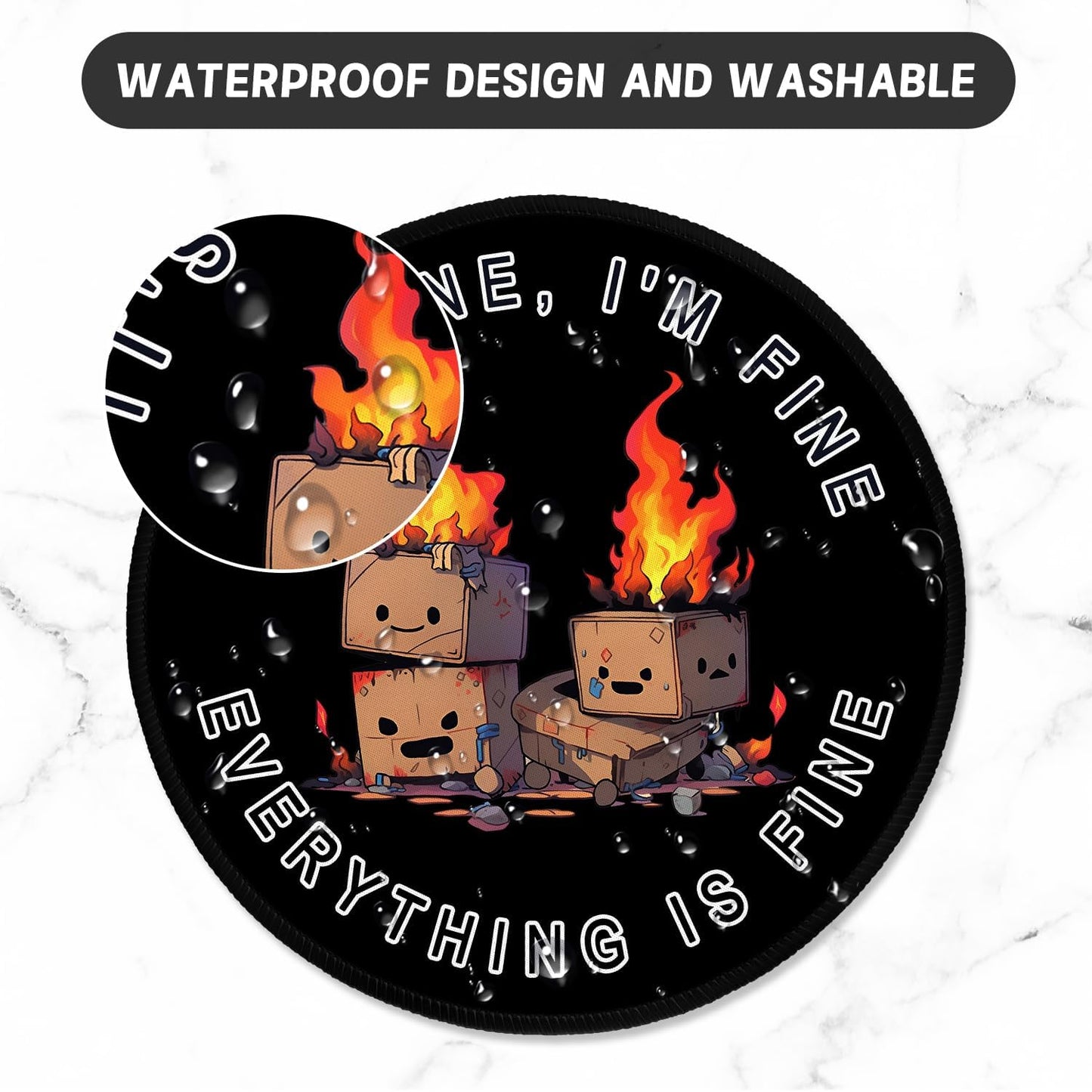 ITNRSIIET Round Mouse Pad with Stitched Edge Premium-Textured Waterproof Non-Slip Rubber Base Desktop Protection Mat Diameter 8.7 inches, Pretty Burning Box