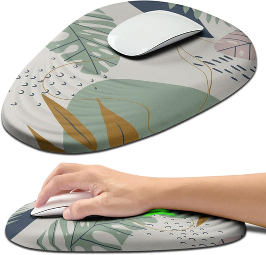 Hokafenle Ergonomic Mouse Pad Wrist Support with Stepped-Wedge Design, Wrist Rest Pain Relief Mousepad Filled with Memory Foam, Carpal Tunnel Mousepad for Wireless Mouse(12x8 inch, Abstract Leaves)
