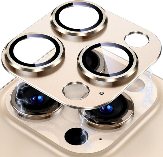 Uyiton for iPhone 13 Pro/iPhone 13 Pro Max Camera Lens Protector, [Strong Adsorption] [Drop Protection] Metal Ring Tempered Glass Rear Camera Screen Cover - Gold