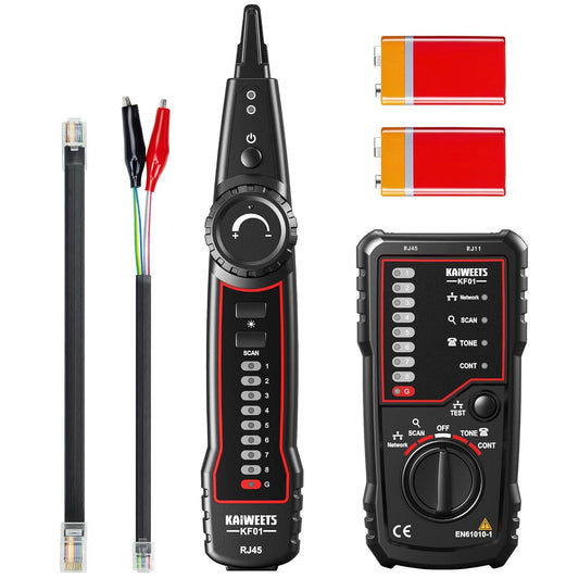 KAIWEETS Network Cable Tester, RJ45 RJ11 Wire Tracer Line Finder, Tone Generator and Probe Kit, Cable Tracer Ethernet LAN Network Cat5 Cat6 for Cable Collation, Telephone Line Test