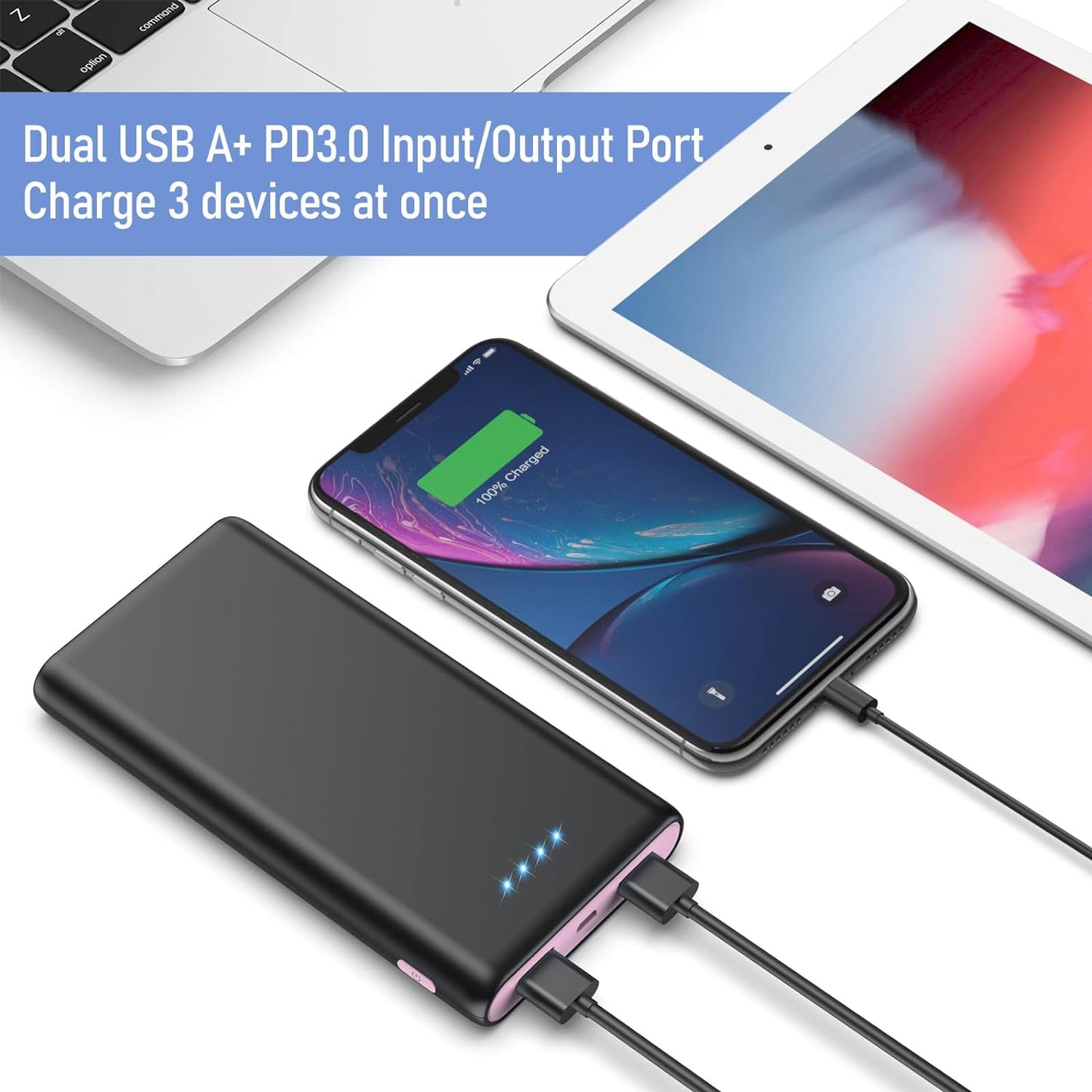 Portable Charger Power Bank 25,800mAh,5V/3A USB C in&Out Fast Phone Charging with Intelligent Smart IC,3 USB Port External Cell Phone Battery Pack Compatible with iPhone 16 15 14,Samsung,Android-Pink