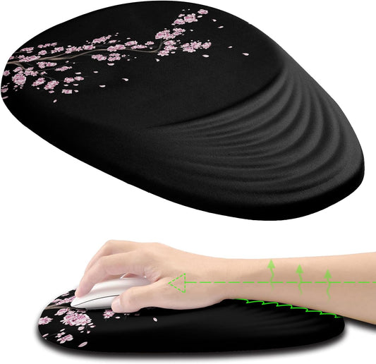 Mouse Pad, Ergonomic Mouse Pad with Wrist Rest Support and Non-Slip PU Base, Cute Mousepad for Pain Relief, Office & Home, Computer, Japanese Plum Blossoms