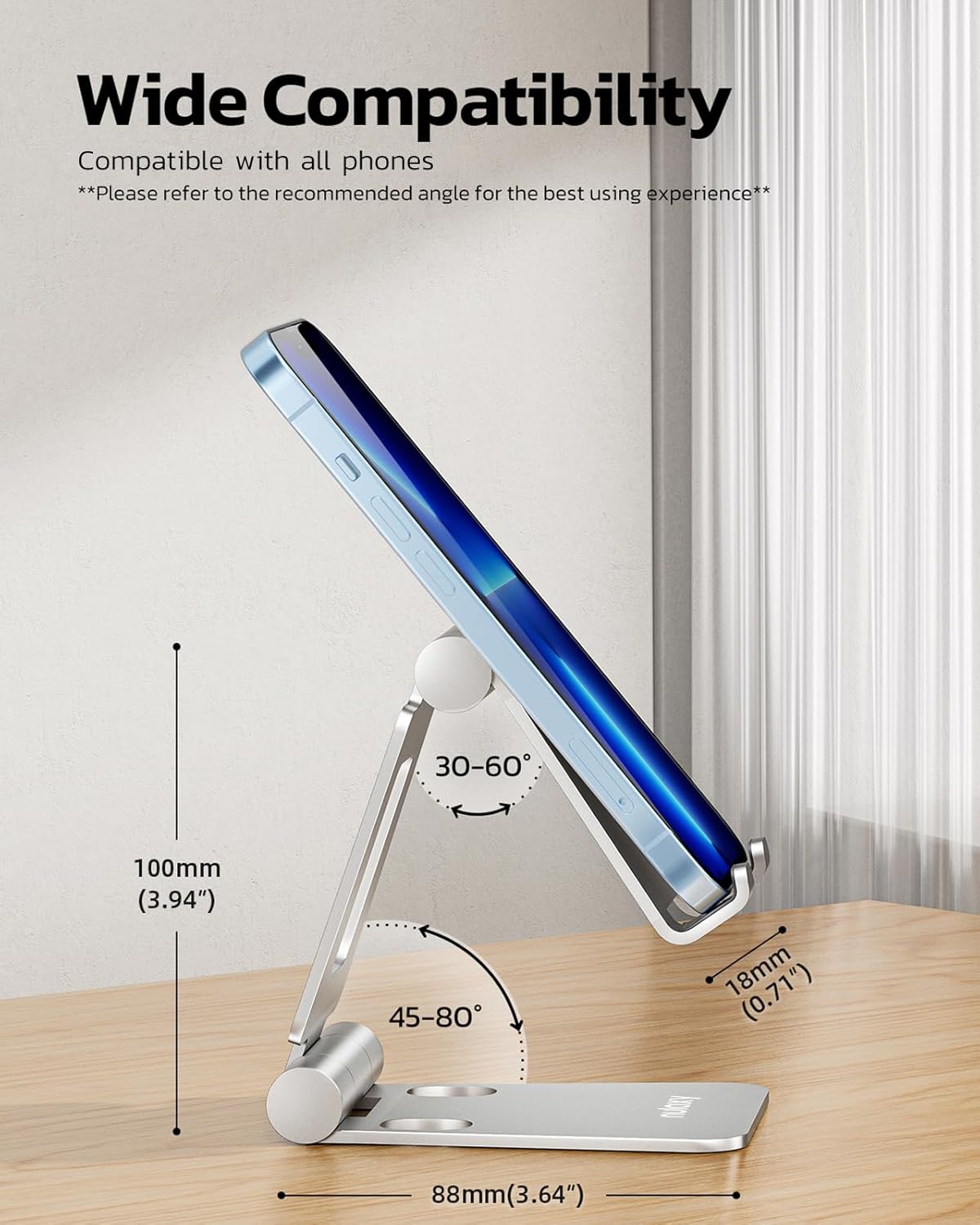 Nulaxy 2 Pack Dual Folding Cell Phone Stand, Fully Adjustable Foldable Desktop Phone Holder Cradle Dock Compatible with Phone 16 15 14 13 12 Pro Xs Xs Max Xr, All Phones, Silver