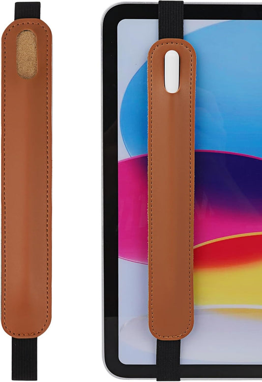 Vegan Leather Elastic Band Stylus Holder, Capacitive Pen Case for Tablets - Fits Most Capacitive Pens & Pencils(Brown)