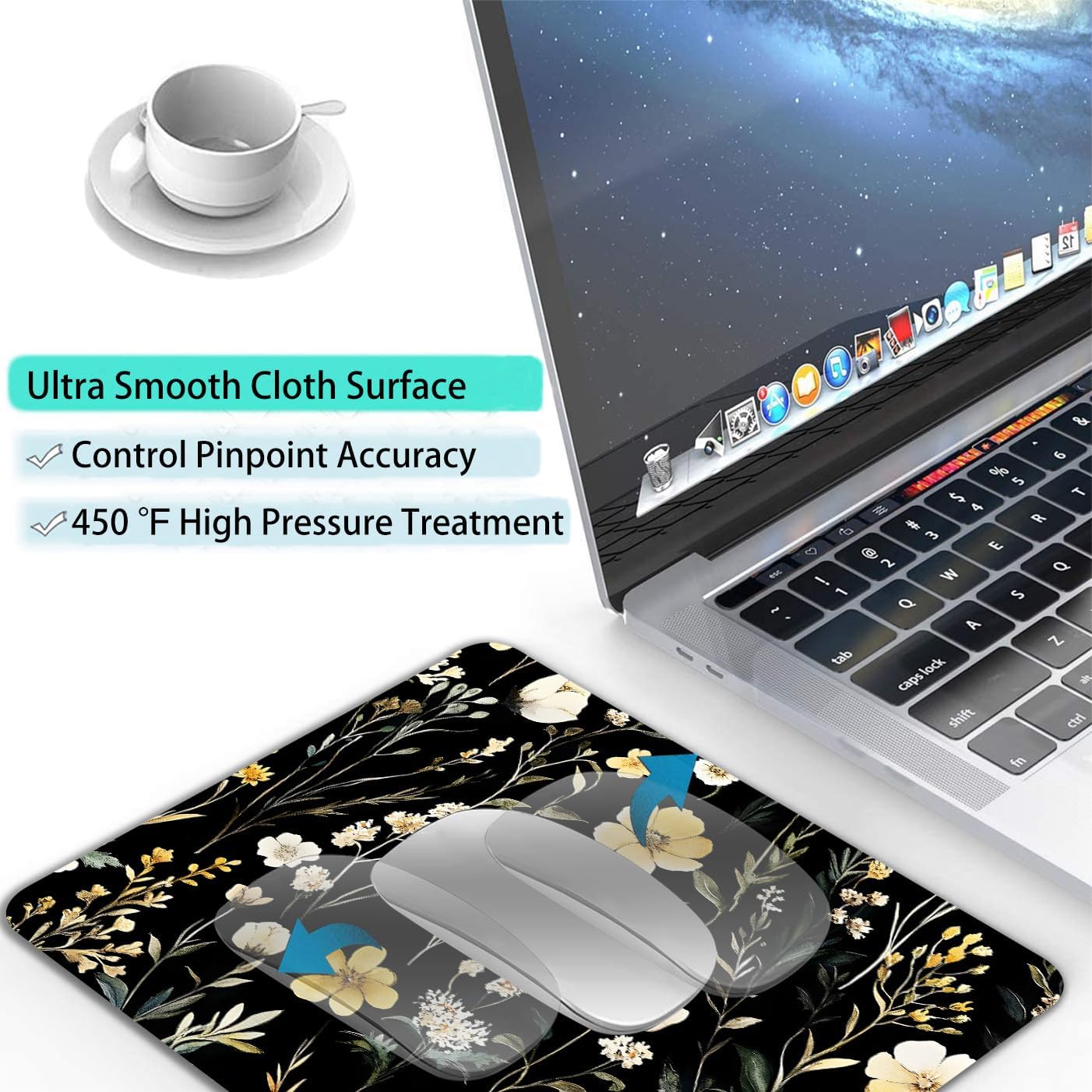 Wildflowers Aesthetic Floral Custom Mouse Pad with Non-Slip Rubber, Small Square Design for Wireless Laptop & Computer Mouse Pads for Desk, 9.5 x 7.9 inch Smooth Surface for Gaming & Office