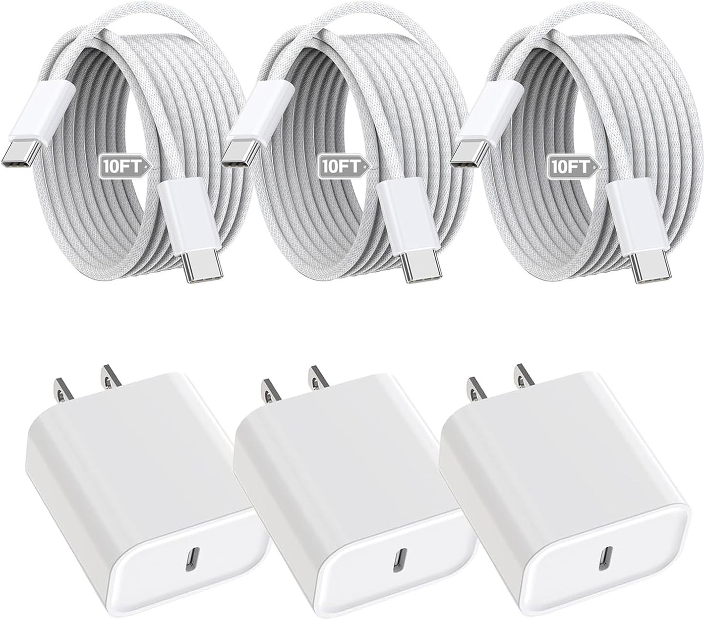 iPhone 16 15 Charger Fast Charging,3Pack 20W Fast Charging USB C Charger with 10Foot Long Type C to C Cable Cord TypeC Block Brick for iPhone 16e/16/16 Pro/16 Plus/16 Pro Max/15 Pro,iPad Air/Pro/Mini