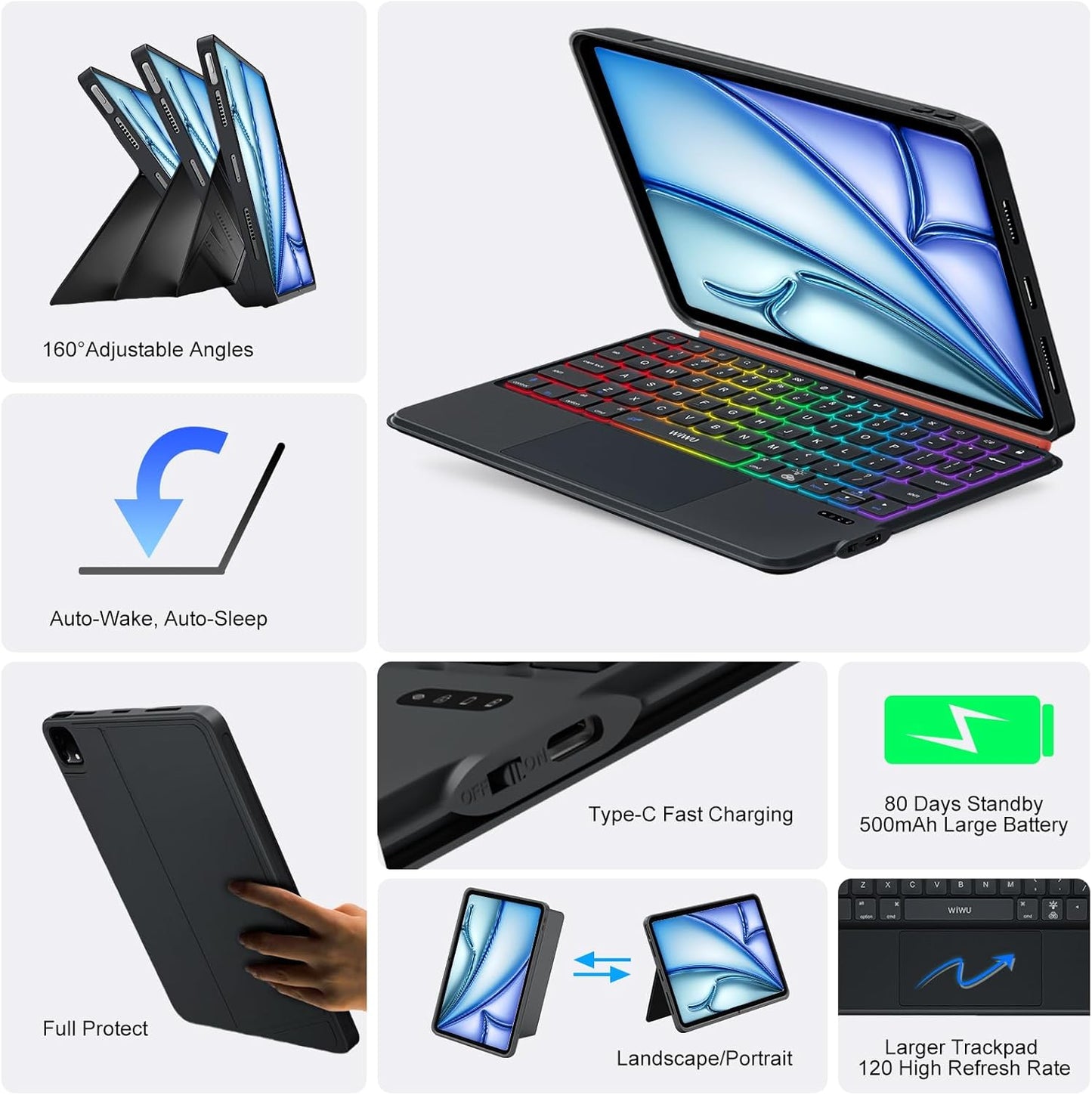 Keyboard Case for iPad Air 11 inch M3 M2 (2025 2024)&Pro 11,Magnetic Detachable iPad A16 11th/10th Keyboard,Trackpad,Backlit,Quiet Typing,Full Protection for iPad Air 5th/4th Gen 10.9 inch (Black)