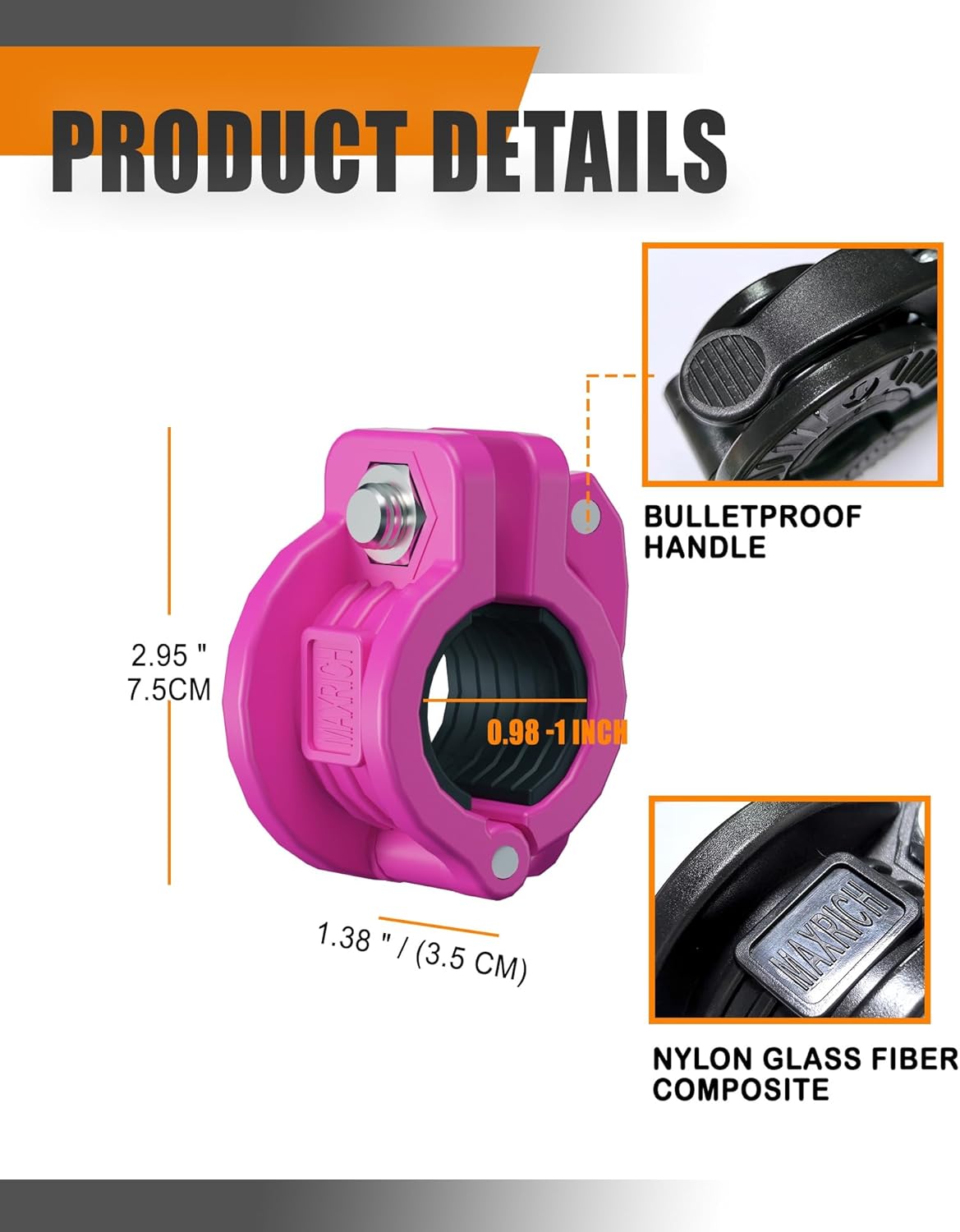 MAXRICH T Barbell Clamp 1 inch Multiple Sizes & Adjustable Weight Clips for Barbell Quick Release Barbell Clips|Barbell Collar Bar Locks for Weight Lifting (ROSE)