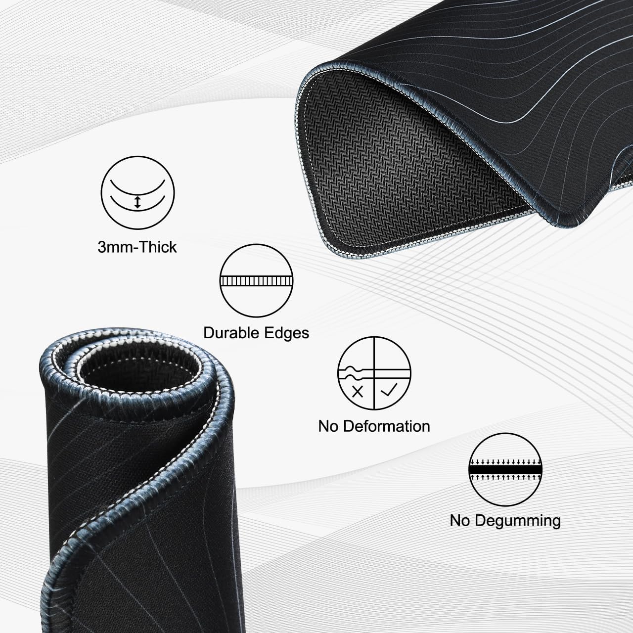 JIKIOU 3 Pack Mouse Pad with Stitched Edge, Comfortable Mouse Pads with Non-Slip Rubber Base, Washable Mousepads Bulk with Smooth Cloth, Mouse Pads for Computers Laptop Mouse 10.2x8.3x0.12inch Contour