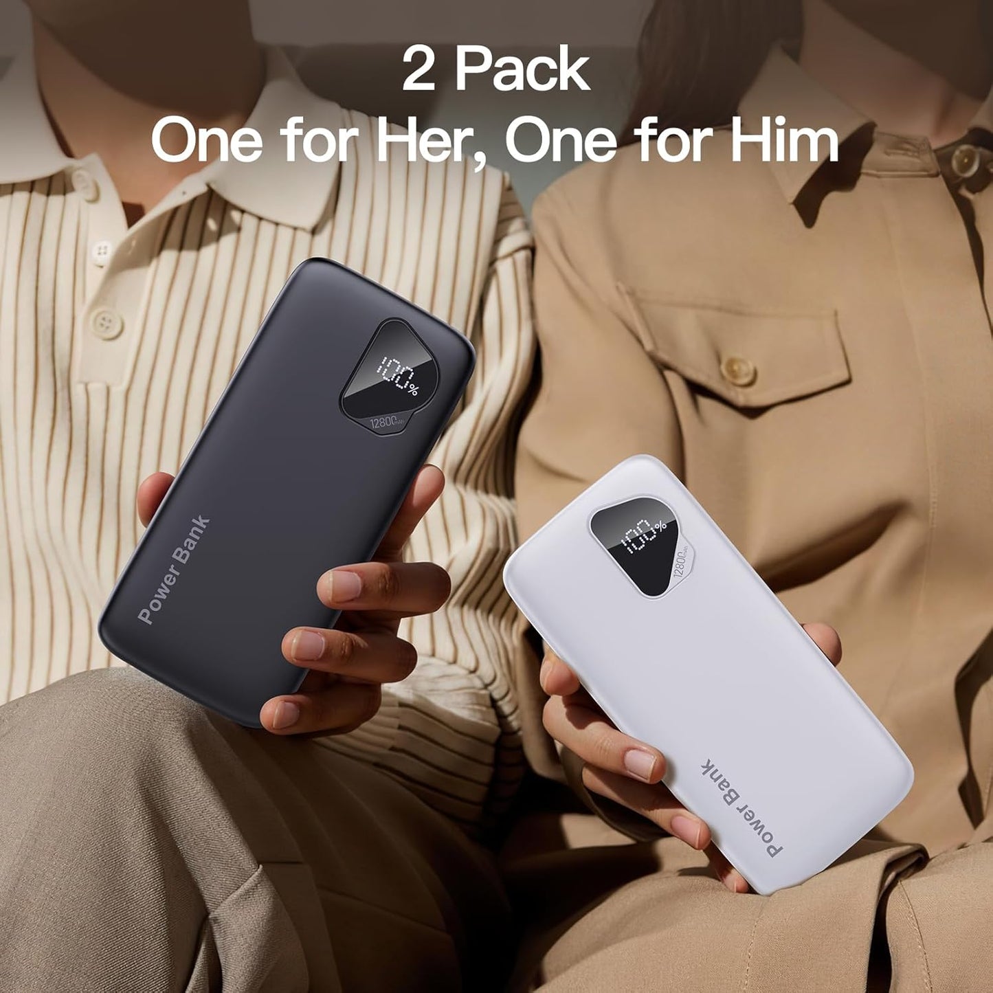 2025 Portable Charger with Built in Cables, 12800mAh Travel Essential Battery Pack, 4 Outputs 2 Inputs Slim Power Bank with Cord Wires Compatible with iPhone,Samsung,Android (2 Pack)