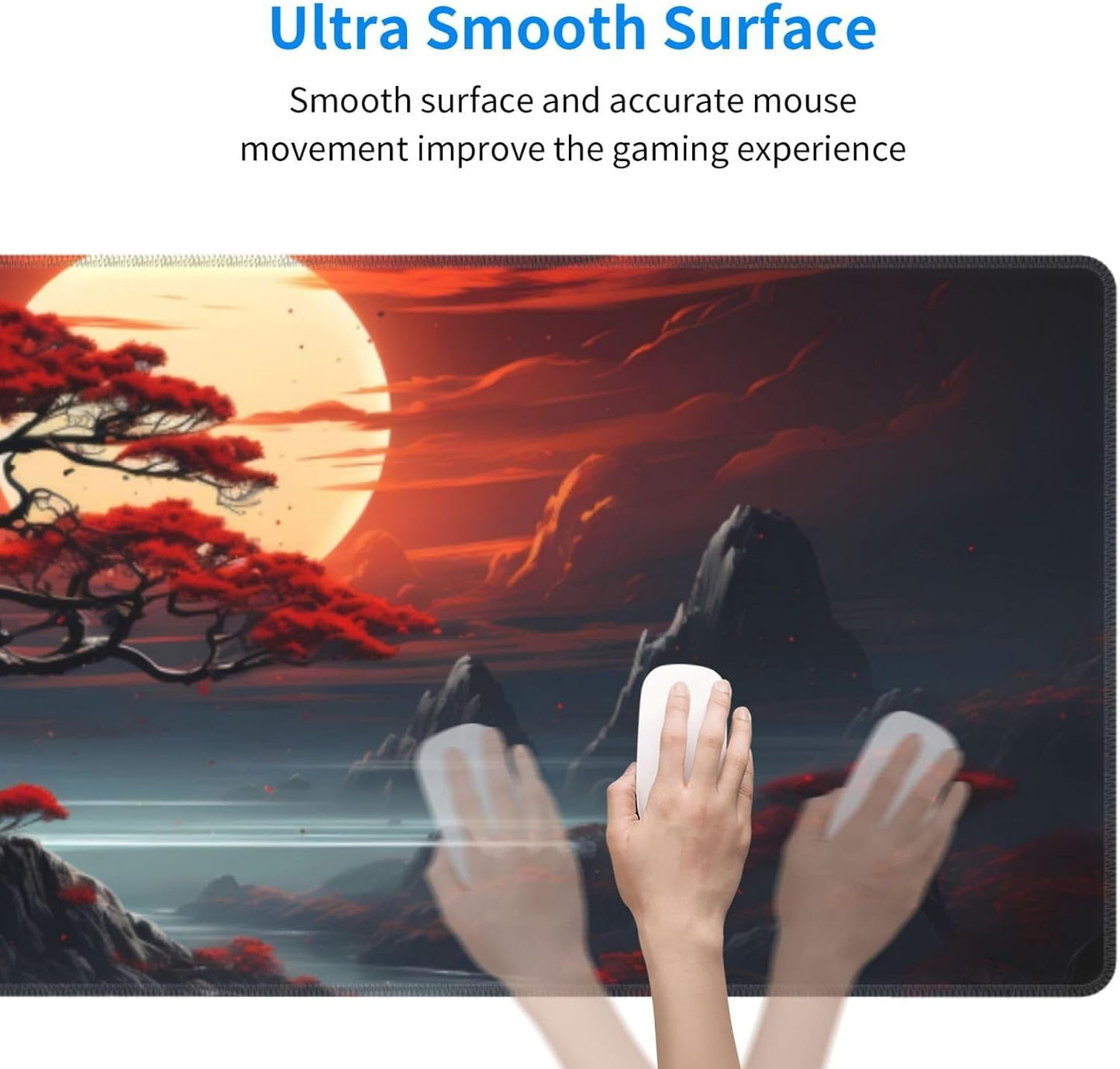 Darkness Red Moon Desk Mat Japanese Mouse Pad, Large Japanese Desk Mat, XL Anime Gaming Keyboard Mat, Non-Slip Rubber Base, Big Extended Desk Protector for Home Office, 31.5”x11.8”