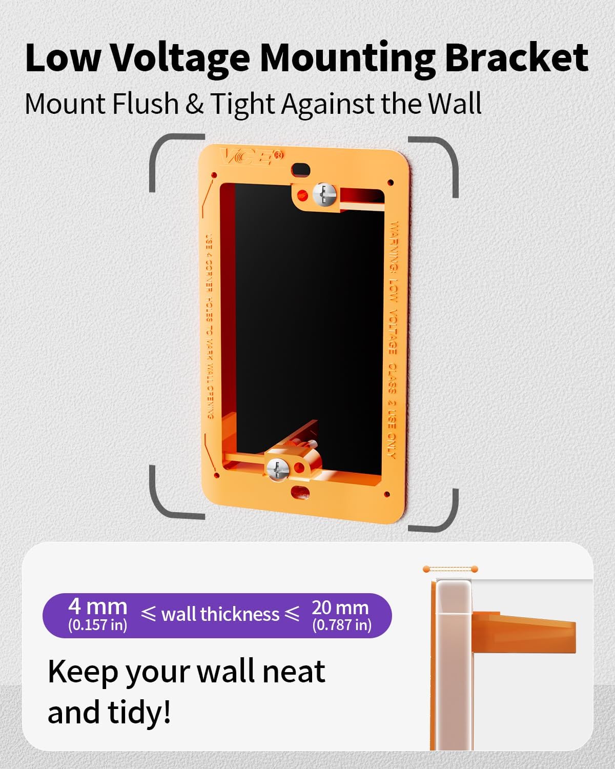 VCE Low Voltage Mounting Bracket Single Gang Wall Plate, Flush Low Voltage Box for Network, HDMI, Coaxial, Speaker, Telephone Cables, Orange, 5 Pack