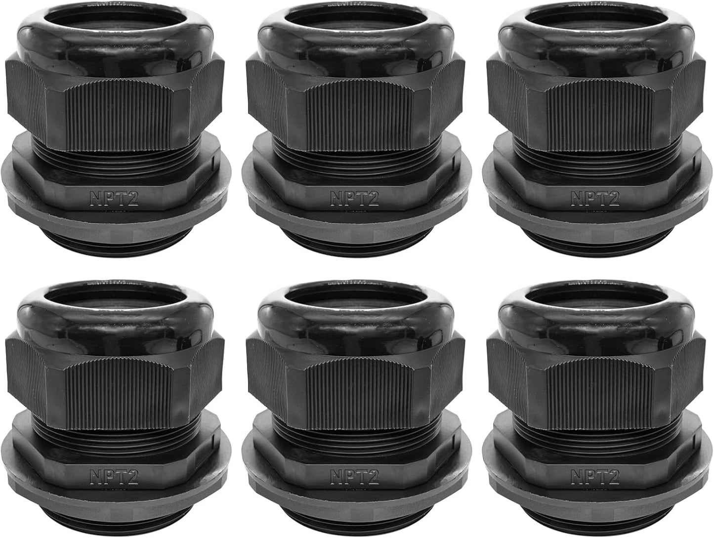 Cable Glands-PENGLIN 2” NPT Nylon Cable Connector,IP68 Waterproof Strain Relief Cord Adjustable Connector With Gaskets for Electrical Box (2 Inch (6-Pack))