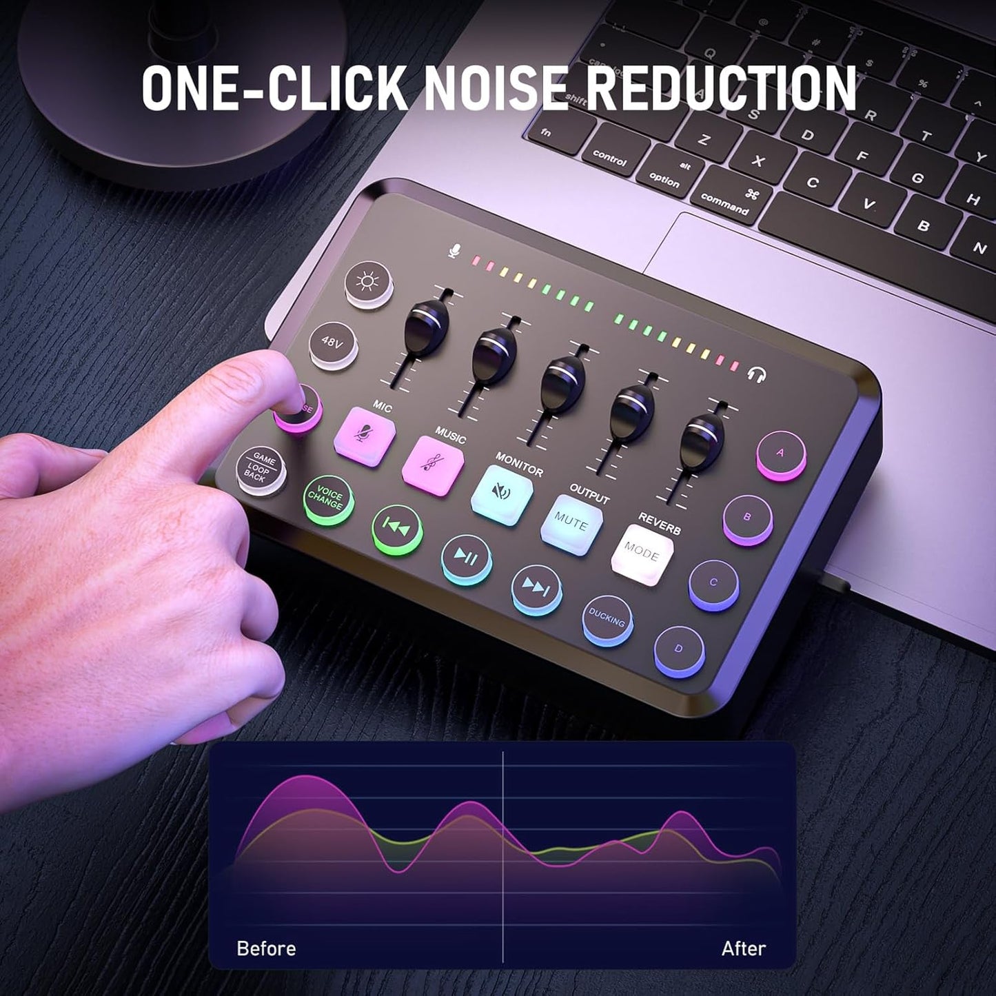 F11 Gaming Audio Mixer, Sound Board for PS5/ PC/Phone, Live Streaming Audio Interface with 3.5mm/XLR Microphone Input, Individual Control Live Sound Card, DJ Mixer Effects, Voice Changer, Denoise