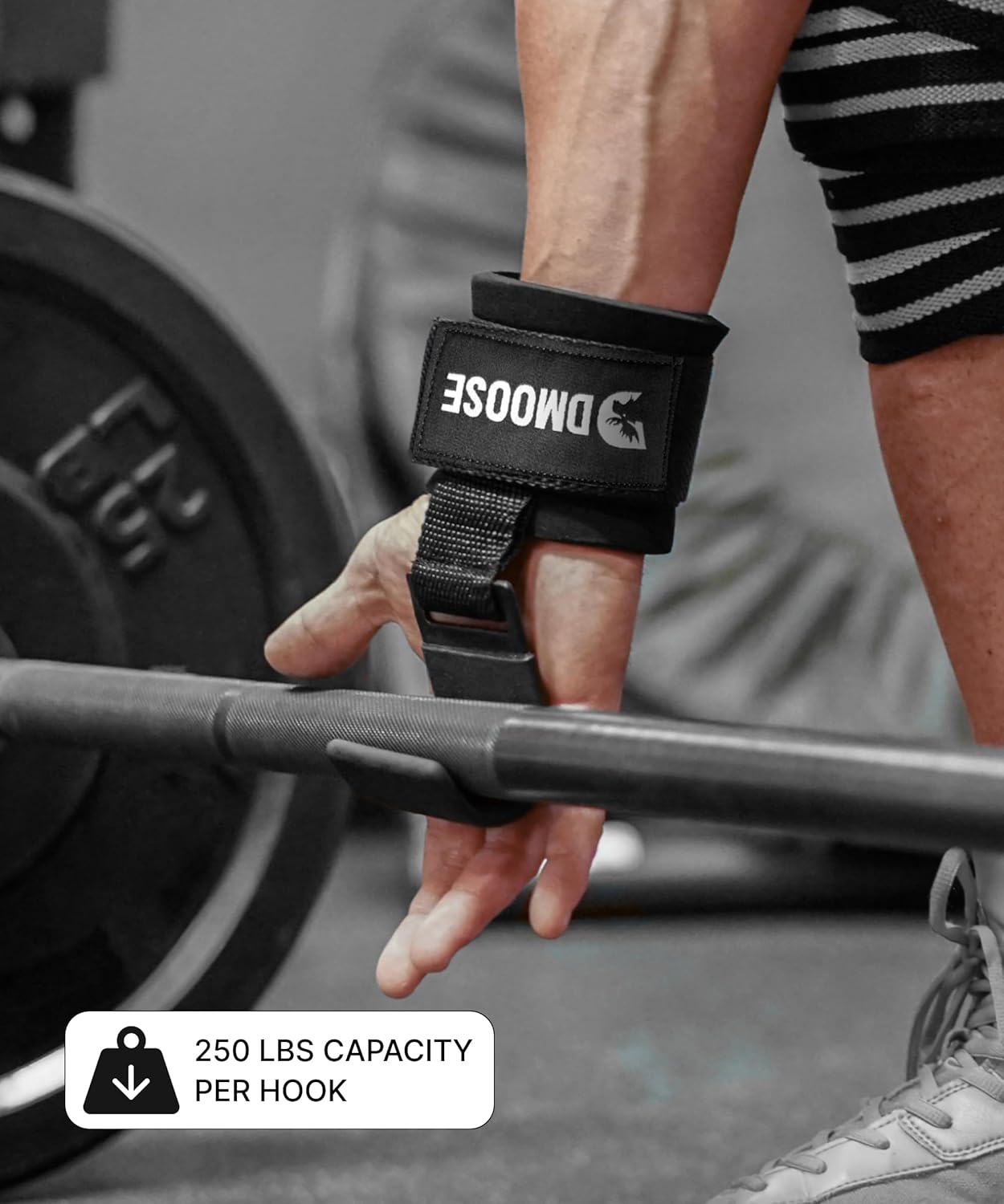 DMoose Fitness Weight Lifting Hooks (Pair) for Deadlifts, Pull Ups, Rows & Shrugs - Anti-Rip Nylon Strap Hand Grips with Thick Wrist Padding - Heavy Duty Wrist Straps for Weightlifting & Gym Workouts