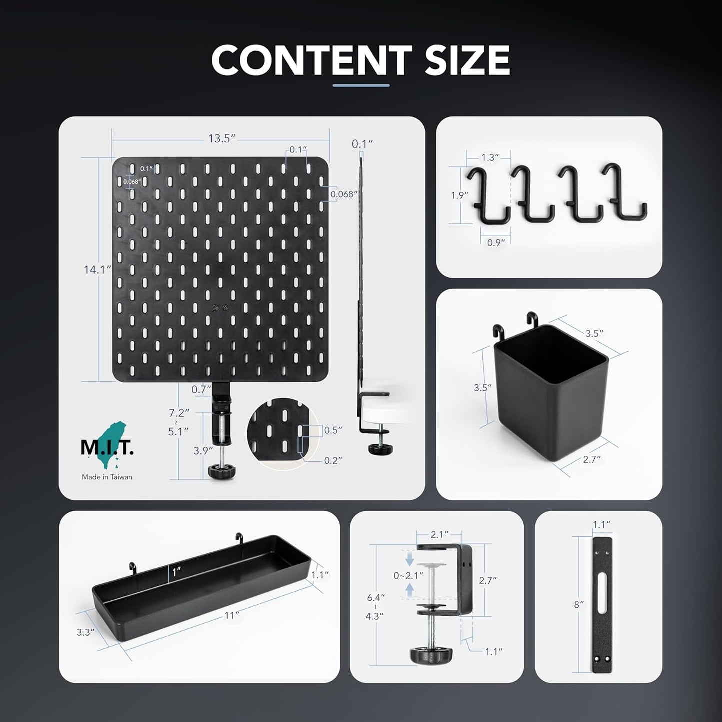 EHO Clamp-On Desk Pegboard, 13.5 x 14 inch Privacy Divider, Desk Partition Panel, No-Drill Desk Mounted Organizer, Combination Peg Board for Office, Gaming, Home, Plants, Black