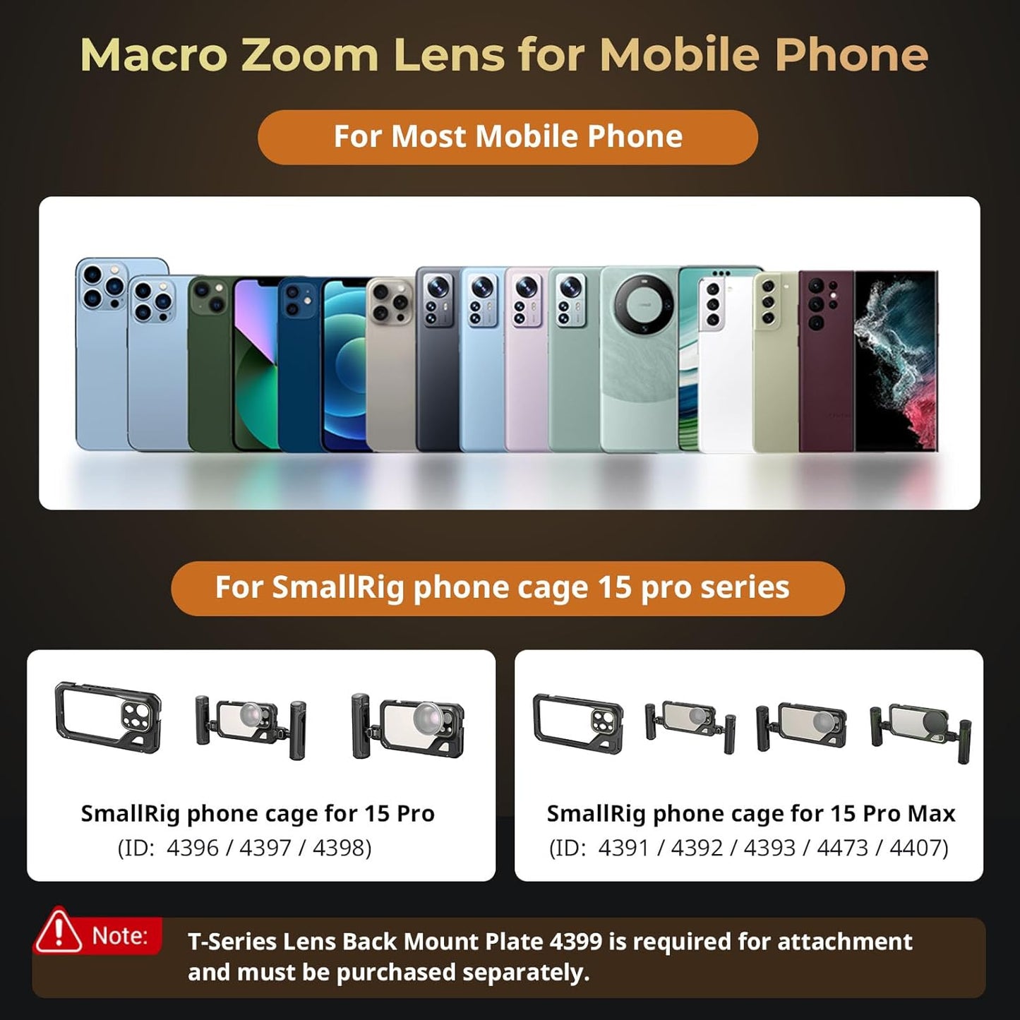 SMALLRIG 75mm HD Master Macro Lens, T-Mount Lens for iPhone, for Samsung, for Huawei, for Xiaomi, Macro Photography Phone Camera Lens Attachment - 4588
