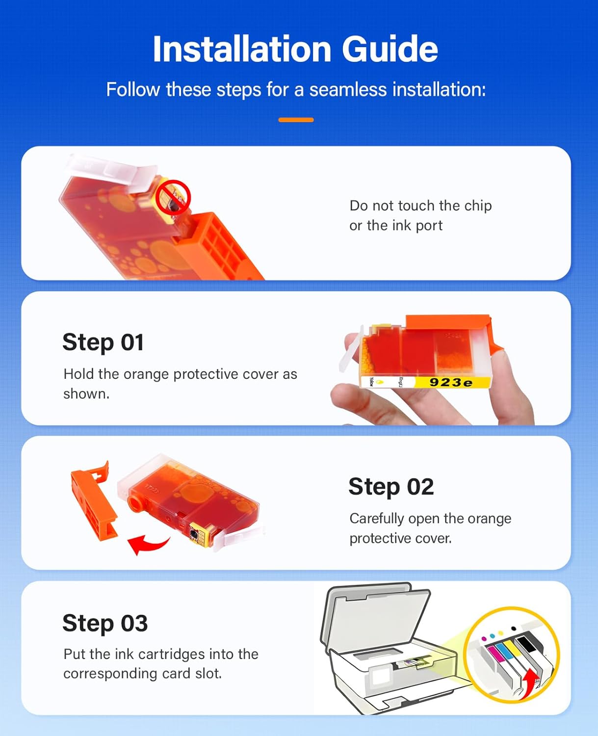 923 923e with chip Ink Cartridges 4-Pack High Yield Replacement for HP 923 923e 923XL Ink Compatible for HP OfficeJet Pro 8135e 8138e 8139e 8122e 8120 8123 8130 8133 Printers Black Cyan Magenta Yellow