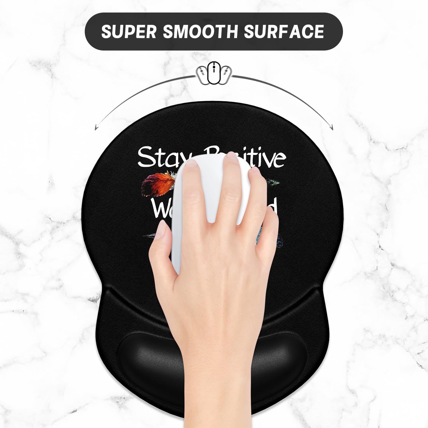 ITNRSIIET Ergonomic Mouse Pad with Gel Wrist Support Small Wrist Rest Smooth Surface Non-Slip PU Base Comfortable Office Supplies Pain Relief, 8.7 x 7.2 inches, Inspirational Quote Black
