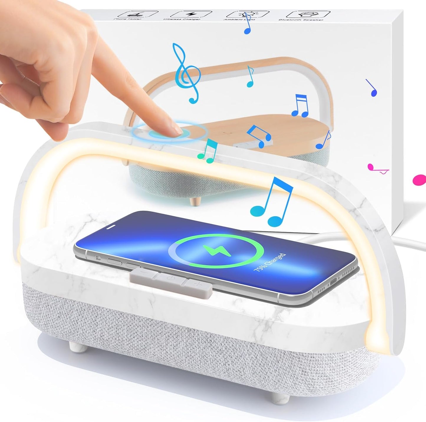 LED Bedside Lamp, Touch Lamps for Bedroom Nightstand, 4 in 1 Bedside Table Lamp with Wireless Charger, Portable Bluetooth Speaker, Phone Holder, Dimmable Charging Birthday Gifts for Women