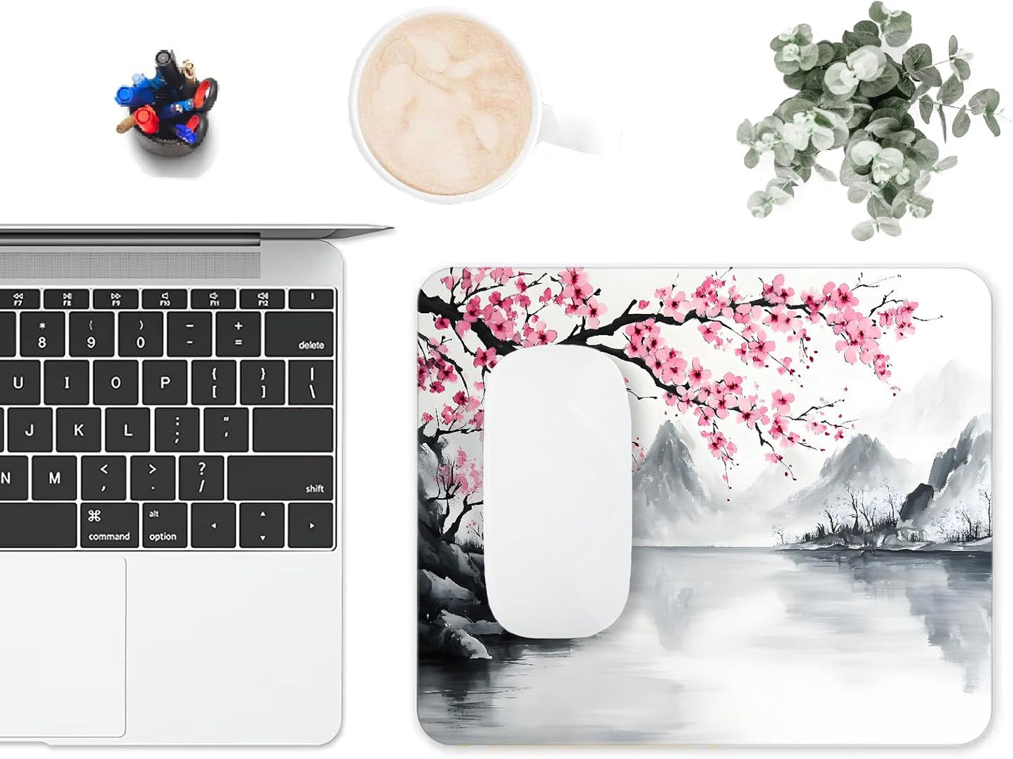 Mouse Pad, Cute Japanese Cherry Blossom Mouse Pads for Desk, 9.5" x 7.9" Non-Slip Rubber Base Computer Mousepad with Women, Portable Square Design for Wireless Mouse and Pad Laptop Office & Travel
