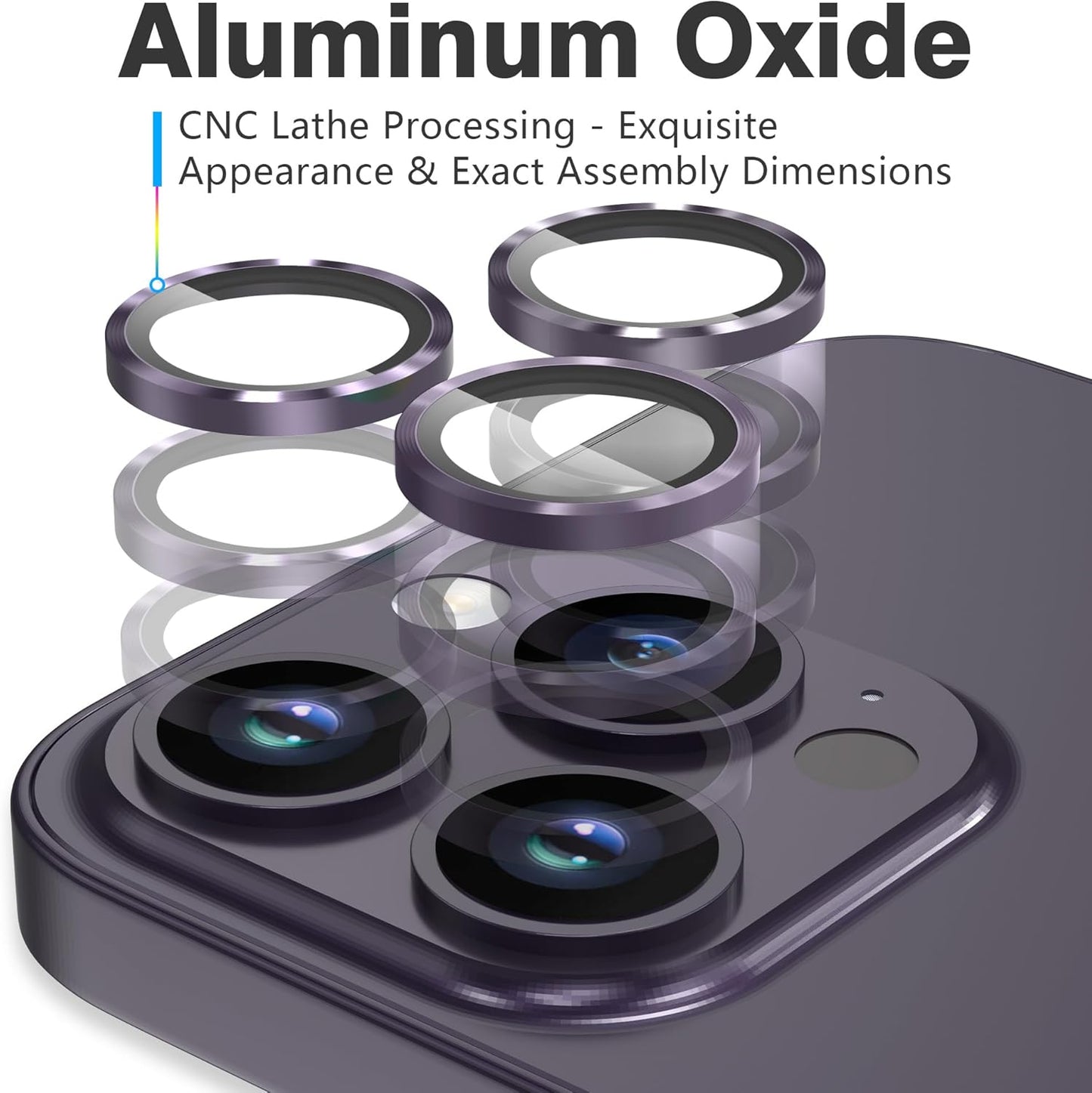 AGVEE 3+3 6 Pack for iPhone 14 Pro 6.1" / 14 Pro Max 6.7" Camera Lens Cover Protector, Metal Ring 9H Tempered HD Glass Camera Cover Protector Film, Purple