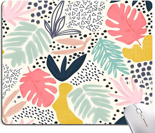 Mouse Pad, Colorful Palm Tropical Plants Mouse Pad, Square Waterproof Cute Mousepad Non-Slip Rubber Base Wireless Mouse Pads for Computer Office Laptop, Gaming Mouse Pads for Desk, Leaves