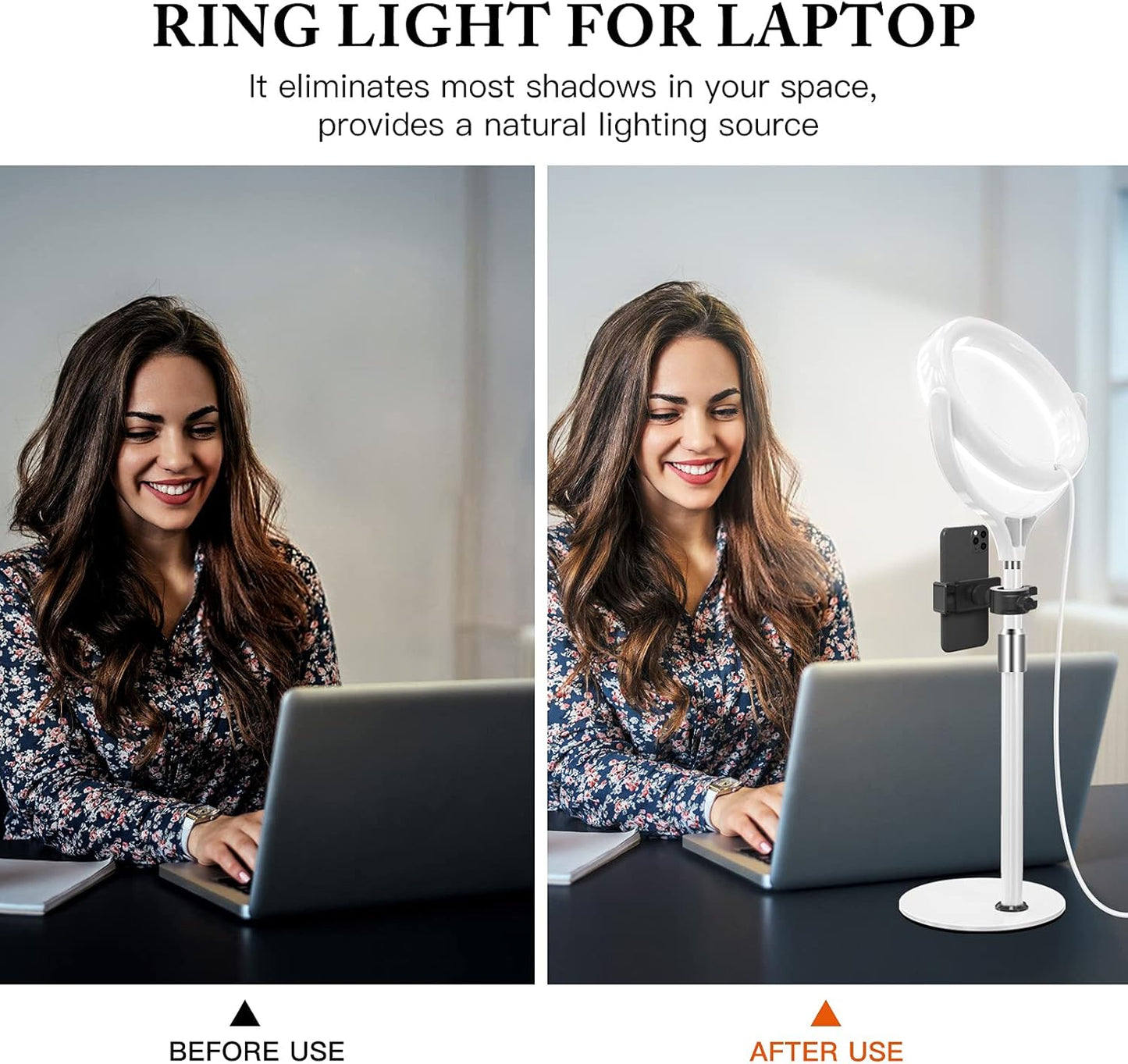 8 inch Desk Ring Light with Stand, Adjustable Computer Circle Light for Video Conference Lighting, Zoom Calls, Virtual Meeting, Video Recording, Selfie Light with Phone Holder for Streaming, Podcast