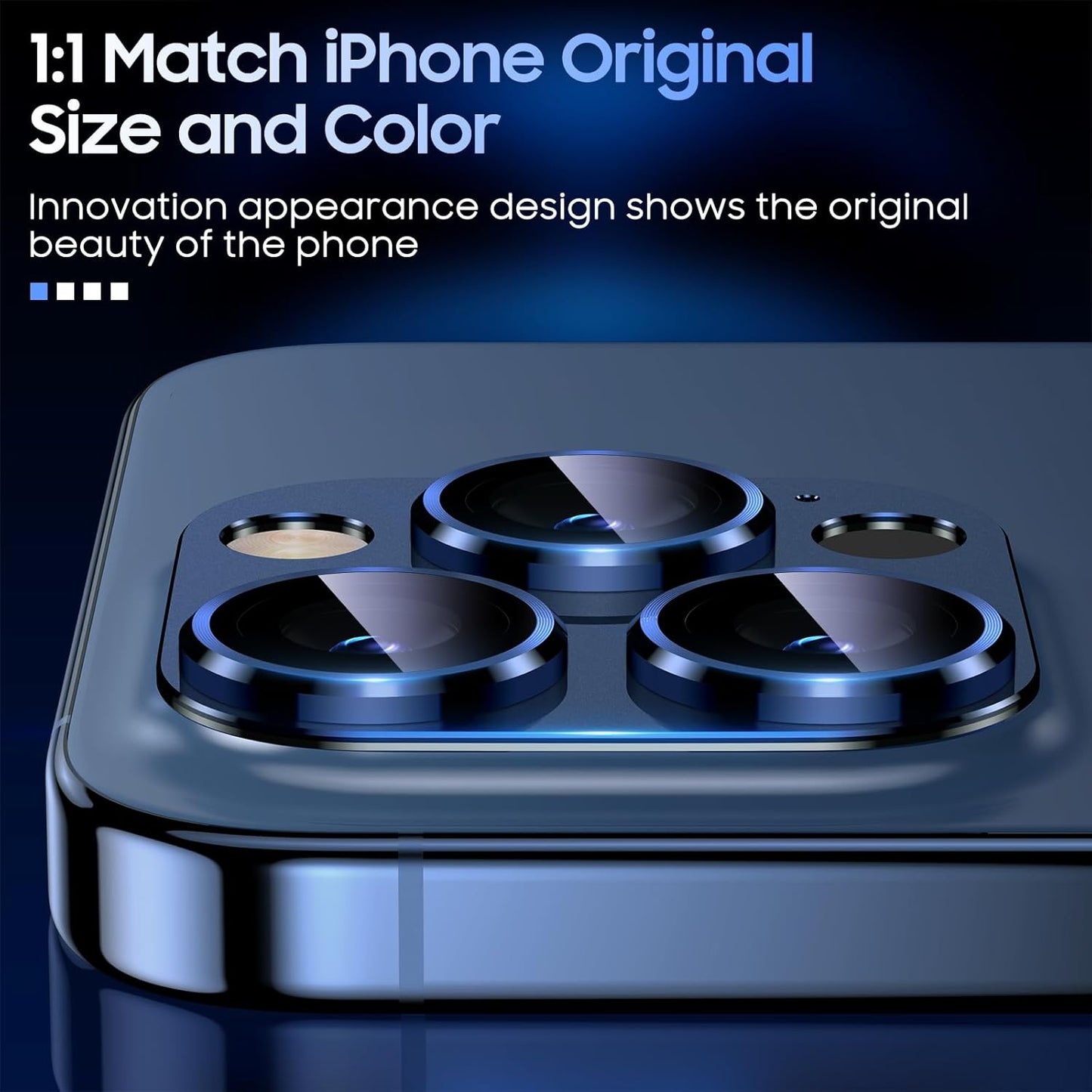 Uyiton Compatible with iPhone 15 Pro/iPhone 15 Pro Max Camera Lens Protector, [Not Easy to Break][Strong Adsorption][Case-Friendly] Metal Tempered Glass Rear Camera Screen Cover - Blue Titanium