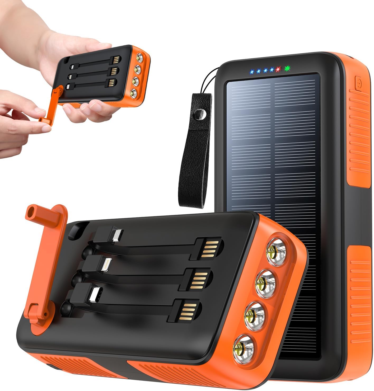 Solar Charger Power Bank 63200mAh, Portable Charger with Dual Outputs & Dual Inputs 4 LEDs Flashlight, Hand Crank Power Bank Fast Charging Battery Pack for Outdoor Camping Survival Gear