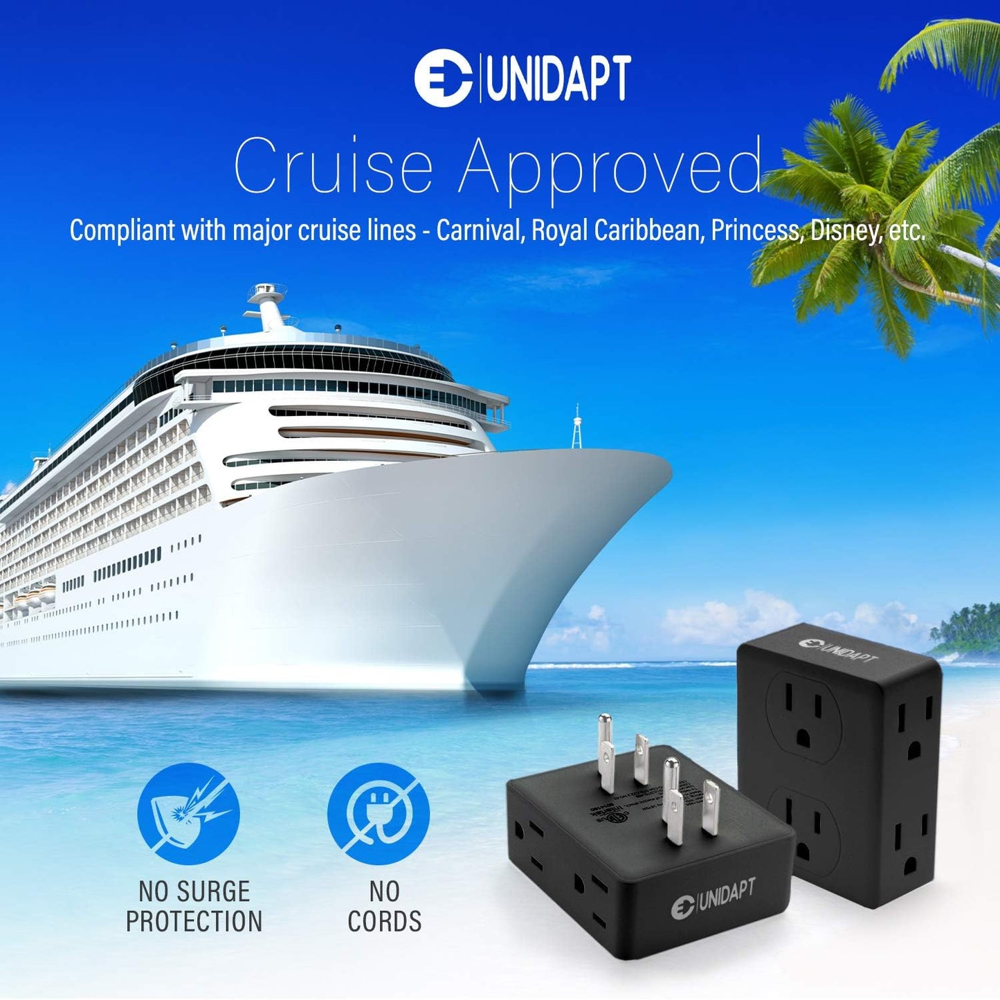 Multi Plug Outlet Splitter, Unidapt Multiple Outlets Extender Adapter with 6 AC Sockets, Side Splitter Box, Wall Power Plug Expander for Home Hotel Office Dorm Essentials, 2-Pack (Black)