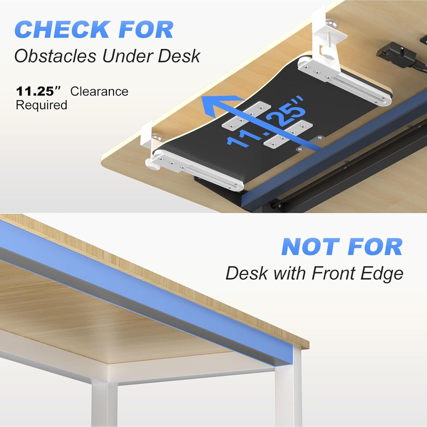suptek Small Keyboard Tray Under Desk Pull Out with C Clamp Mount for Computer Keyboard, 20 (24.2 Including Clamps) x 11.8 inch Slide-Out Platform Computer Drawer for Typing, Light Wood, DSF1SQM