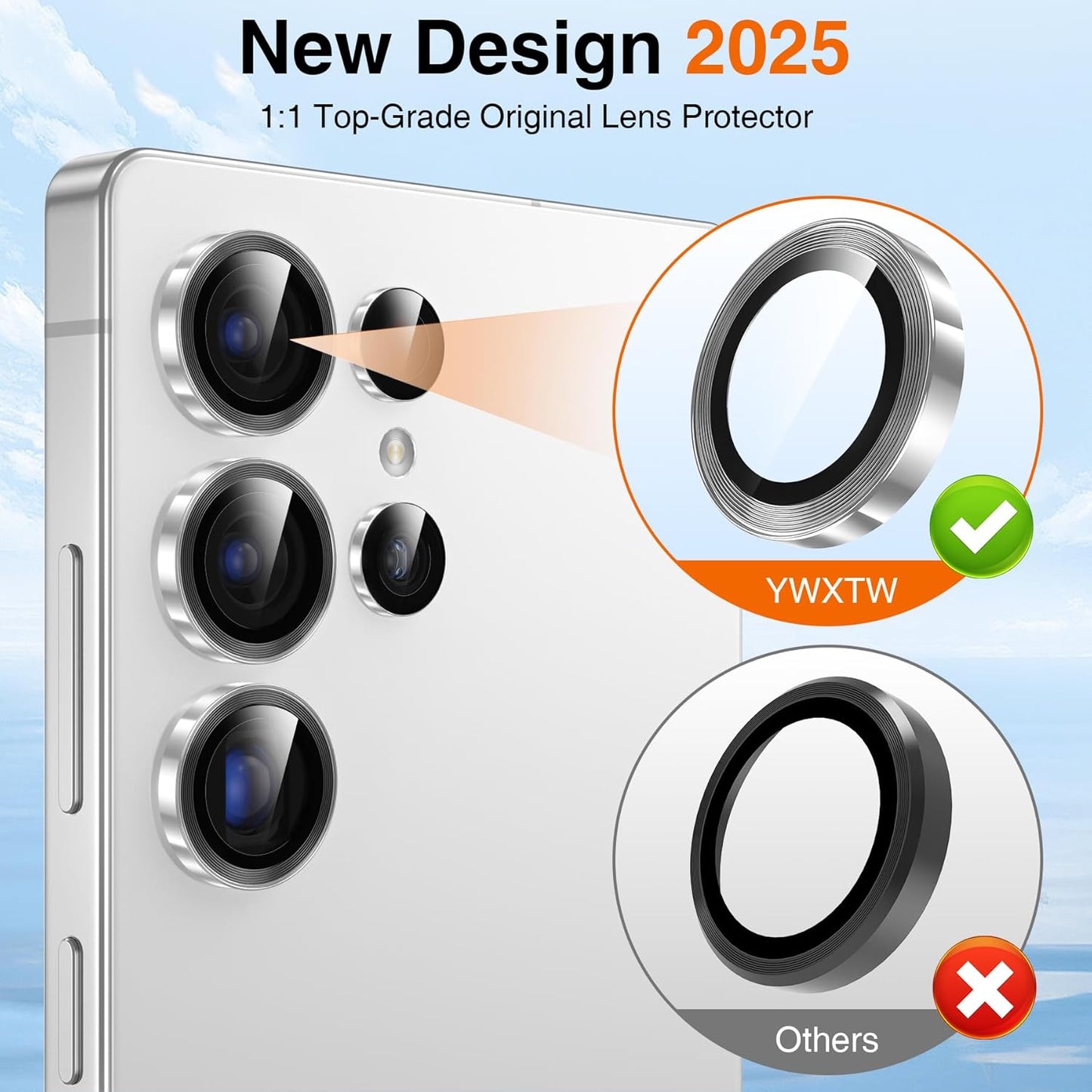 YWXTW [2025 Original Like for Samsung Galaxy S25 Ultra Camera Lens Protector, [Ultra-Thin & 6X Stronger] S25 Ultra Camera Lens Cover, 9H Tempered Glass Upgraded Metal Edging(Titanium silver)