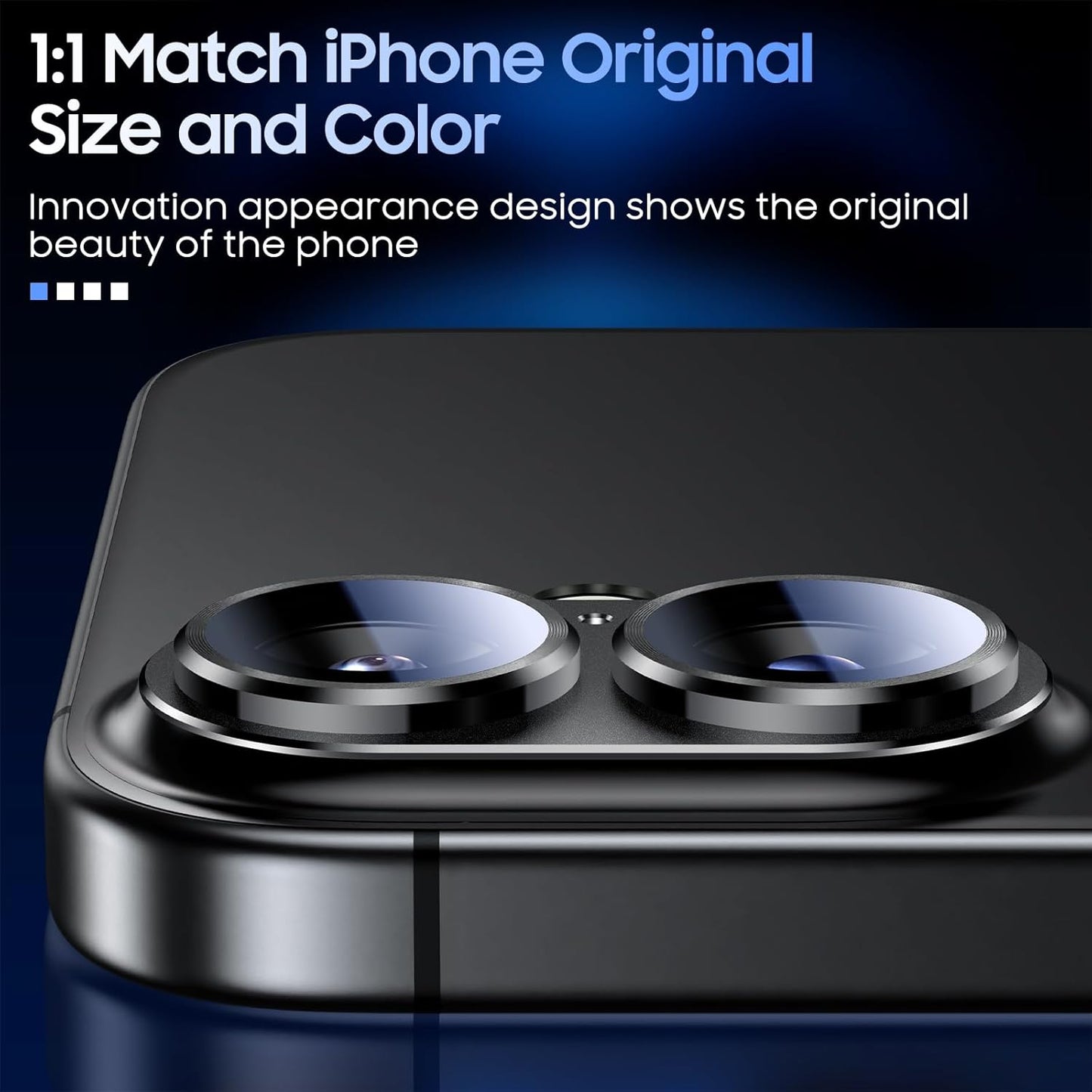 Uyiton Compatible with iPhone 16 / iPhone 16 Plus Camera Lens Protector - [Not Easy to Break][Strong Adsorption][Case-Friendly] Metal Tempered Glass Rear Camera Screen Cover - Black Titanium