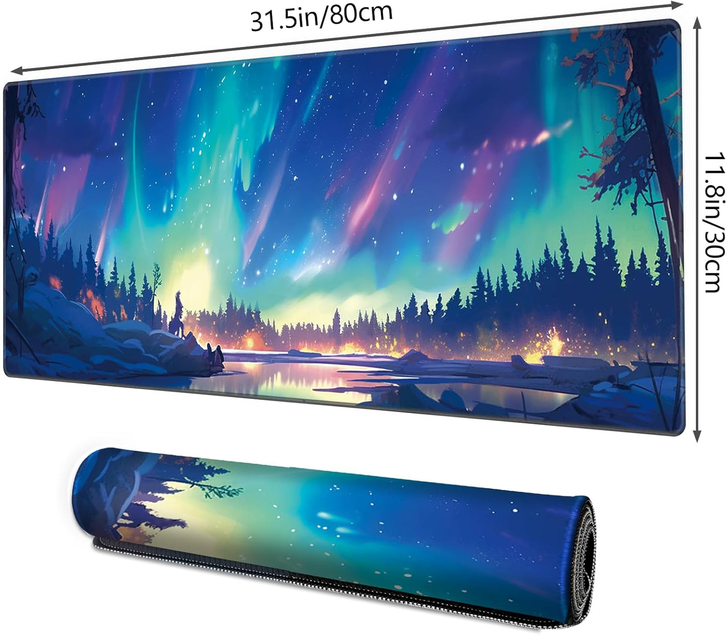 Galdas Gaming Mouse Pad XXL XL Large Long Extended Big Mousepad Non-Slip Rubber Keyboard Mouse Pad with Stitched Edges for Laptop Home Office (31.5x11.8x0.08 Inch) … (Aurora)