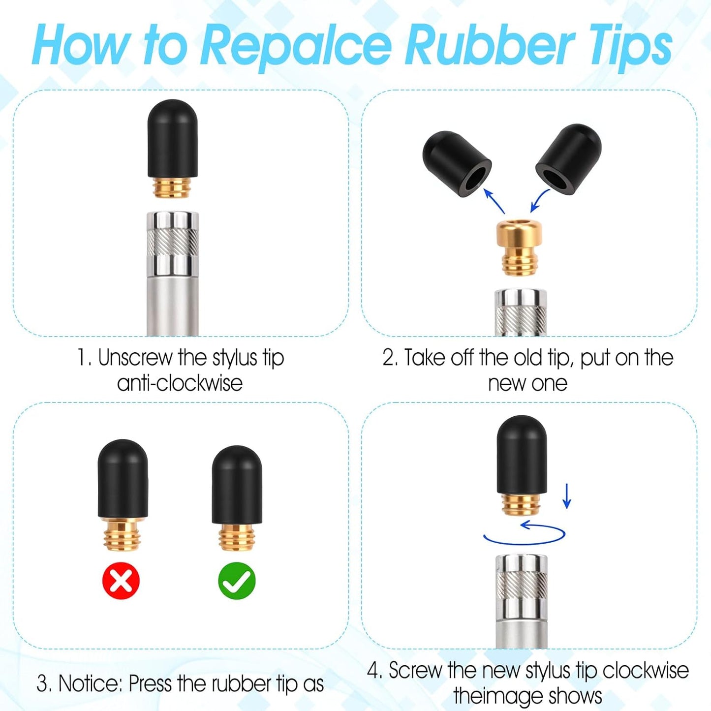 30PCS Stylus Tips Replacement Tips Only, 0.6cm/0.23in Black Silicone Tips for Stylus Pens High Sensitivity Stylu Tips,No Scratches, Universal Stylus Ends