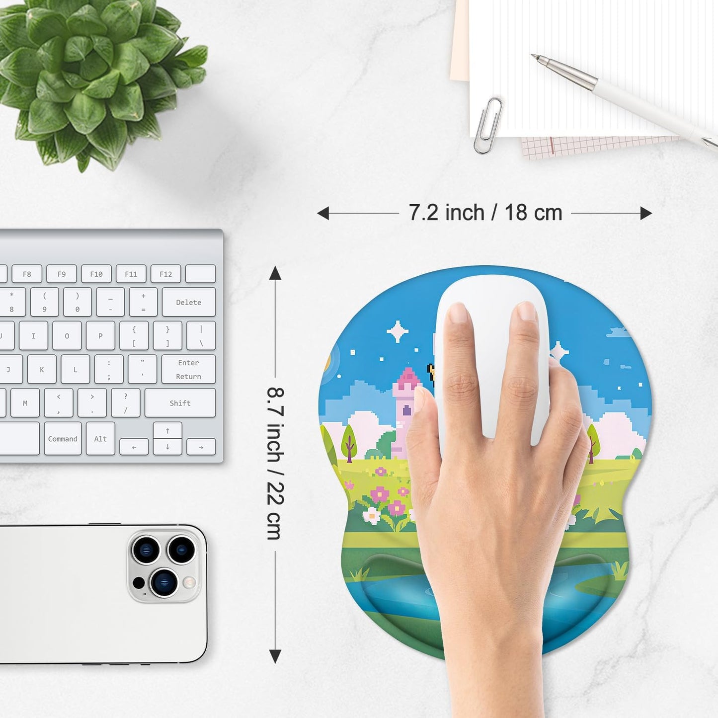 ITNRSIIET Ergonomic Mouse Pad with Comfort Gel Wrist Rest, Non-Slip PU Base, Smooth Textured Surface, Reduces Hand Fatigue & Wrist Pain, 8.7 x 7.2 Inch for Office Gaming Home, PixelCastle