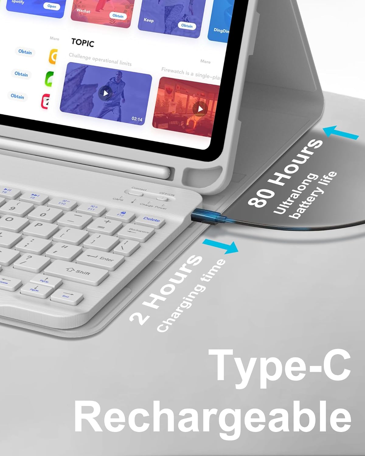 Keyboard Case for iPad 10th Generation 2022 10.9-inch - Rechargeable Detachable Wireless Bluetooth Keyboard - Smart Folio Cover with Pencil Holder for 10.9 inch Apple iPad 10th Generation, Grey