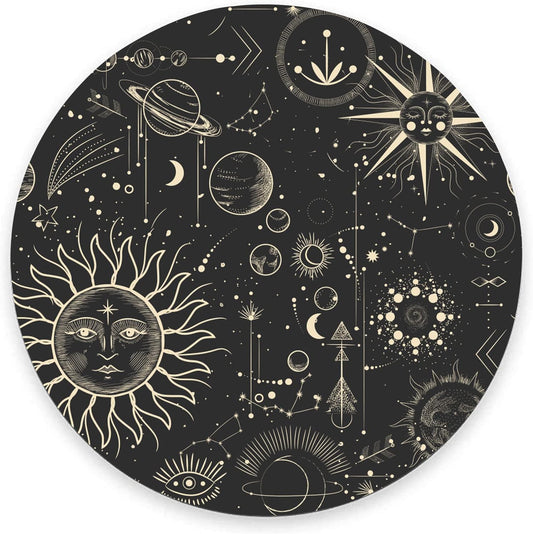 Round Mouse Pad, Celestial Pattern Sun and Moon Mouse Pad, Washable Gaming Mousepads with Lycra Cloth, Non-Slip Rubber Base Computer Small Mouse Pads for Wireless Mouse